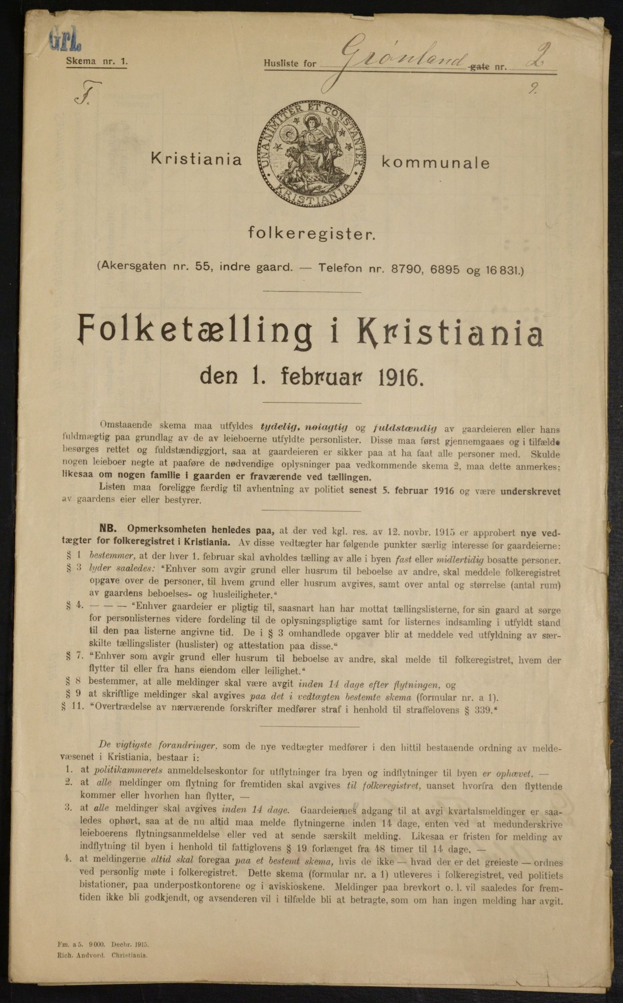 OBA, Municipal Census 1916 for Kristiania, 1916, p. 31677