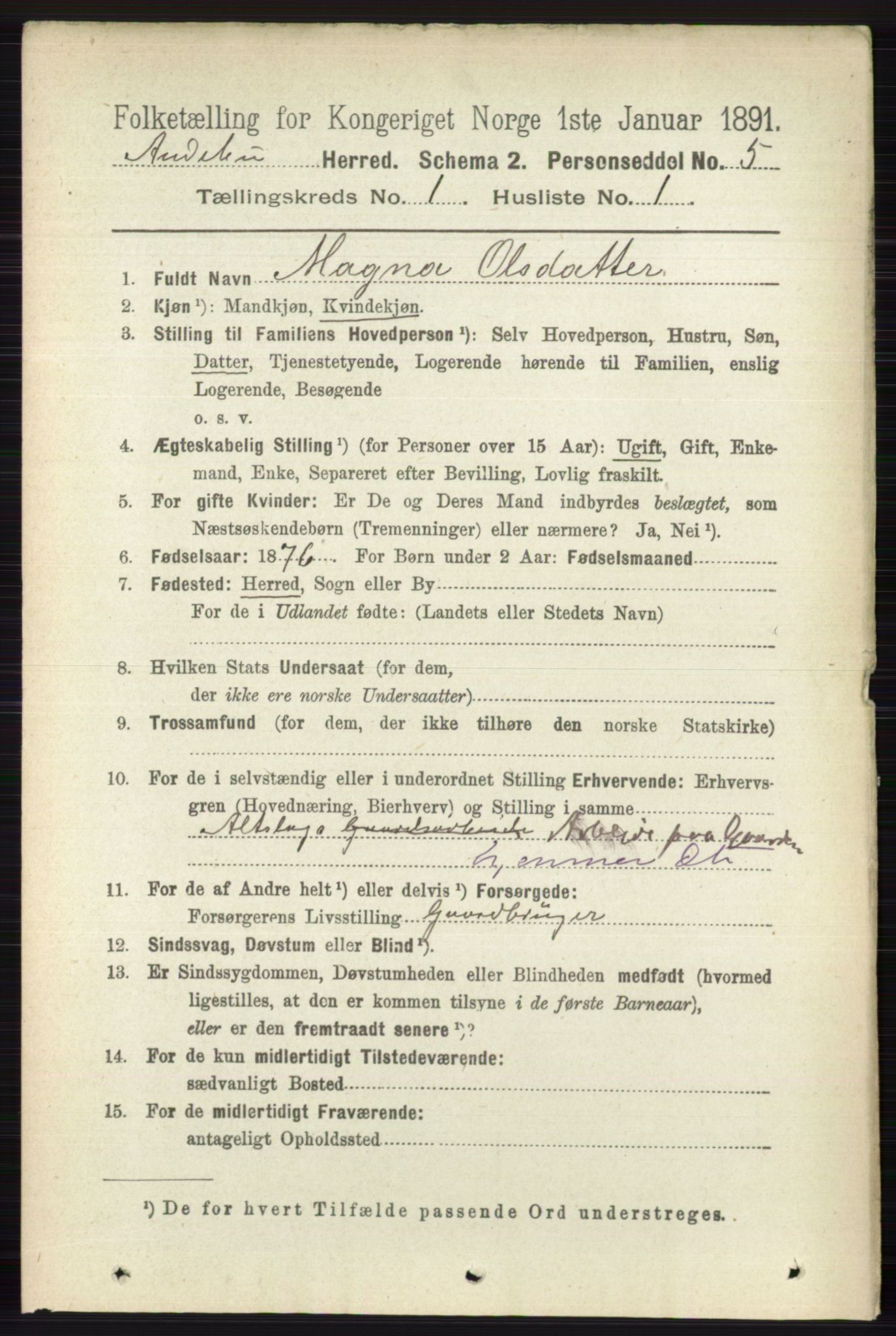 RA, 1891 census for 0719 Andebu, 1891, p. 143