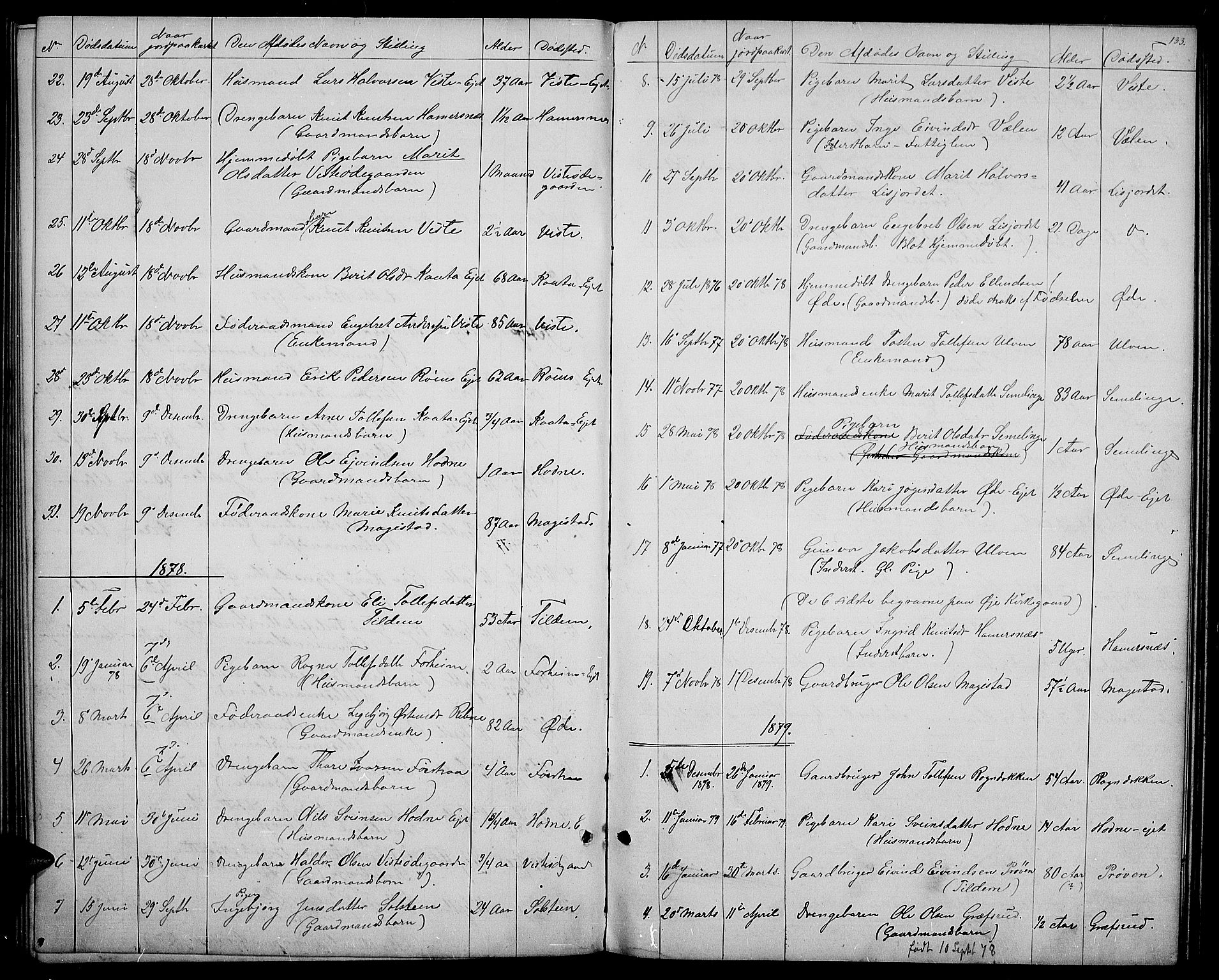 Vestre Slidre prestekontor, SAH/PREST-136/H/Ha/Hab/L0003: Parish register (copy) no. 3, 1869-1882, p. 133