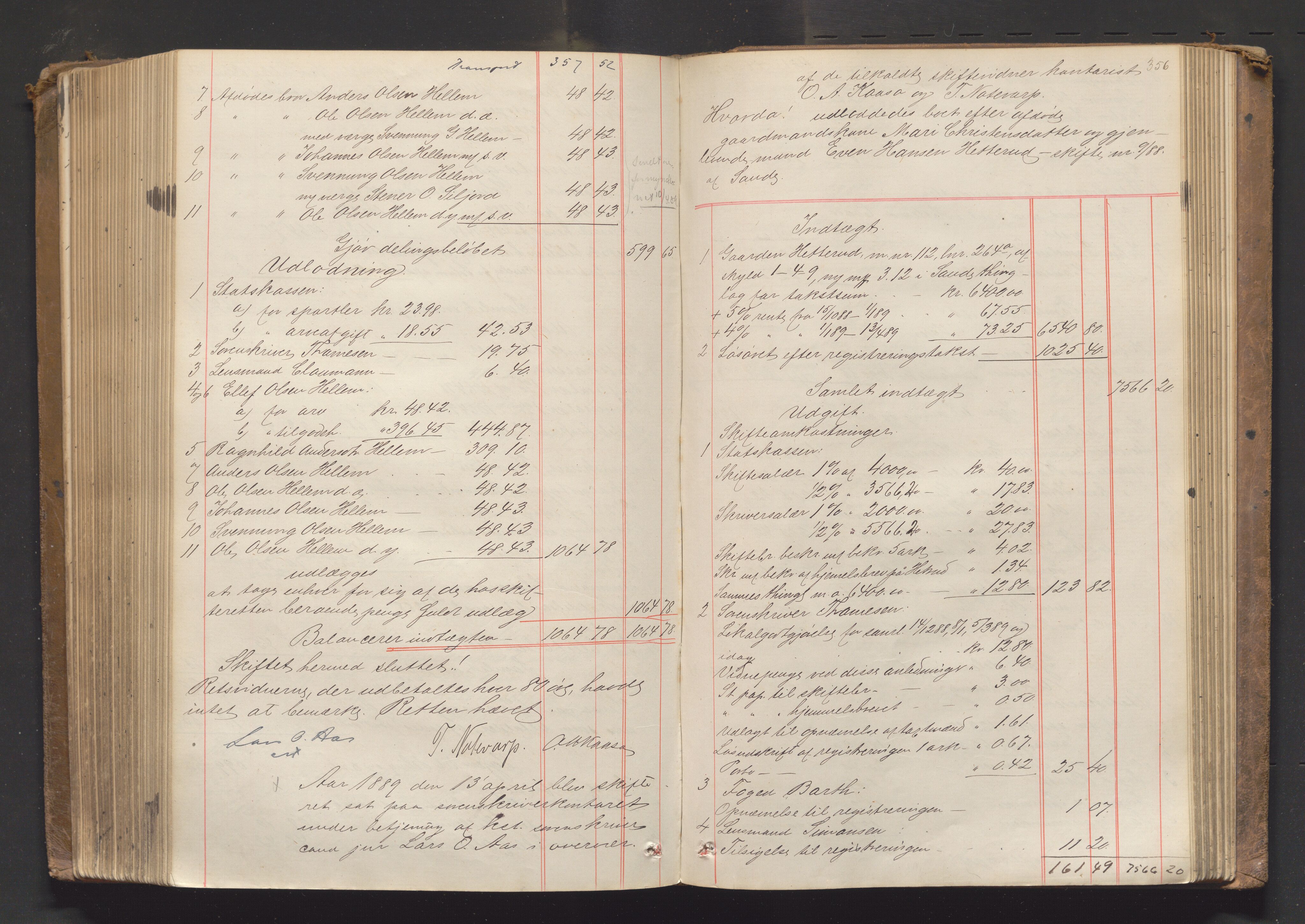 Nedre Telemark sorenskriveri, AV/SAKO-A-135/H/Hb/Hbe/L0003: Skifteutlodningsprotokoll, 1878-1892, p. 355b-356a