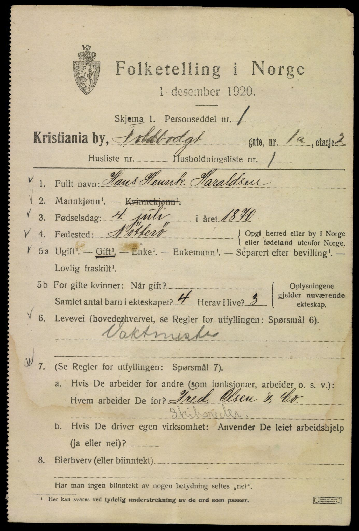 SAO, 1920 census for Kristiania, 1920, p. 588113