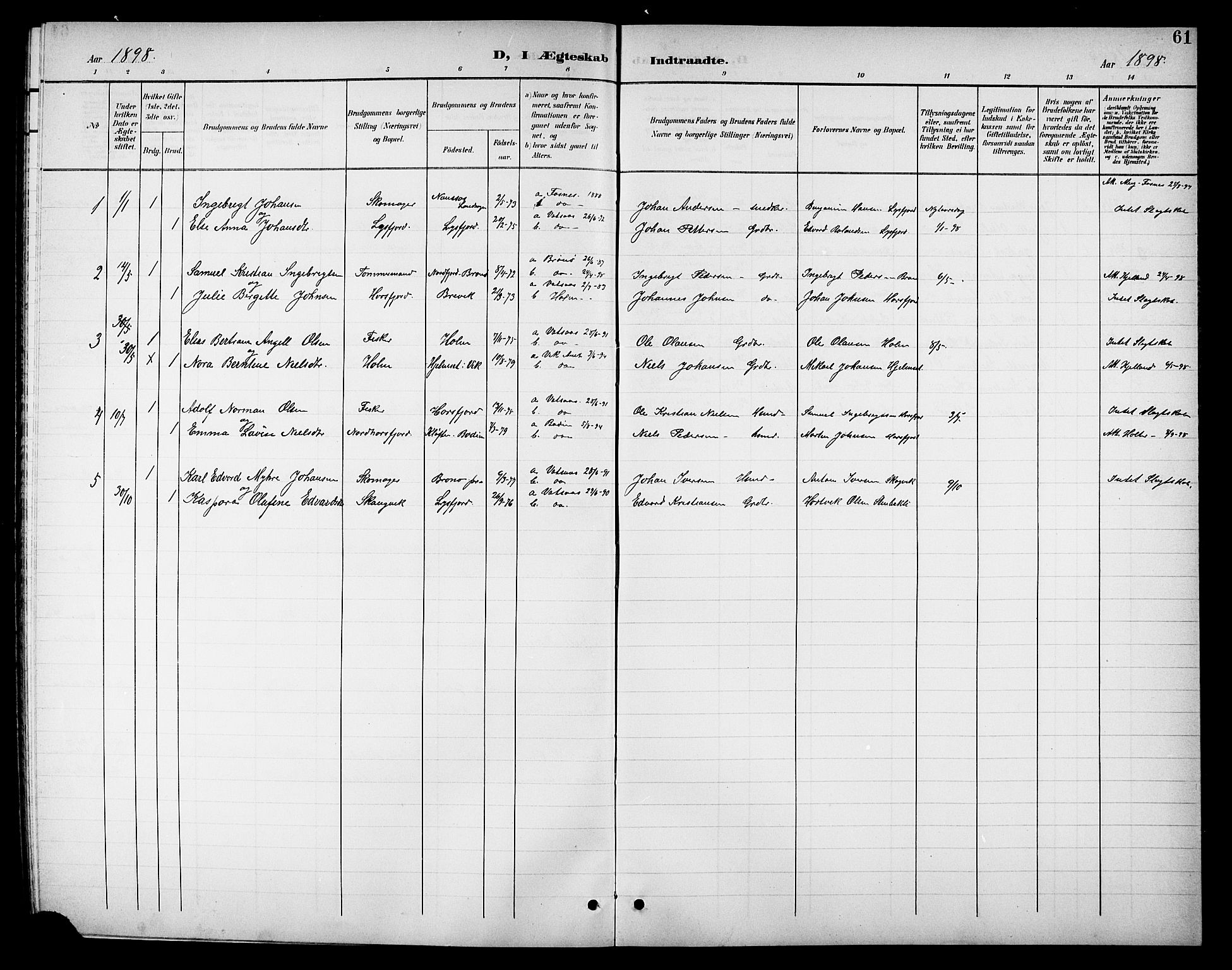 Ministerialprotokoller, klokkerbøker og fødselsregistre - Nordland, AV/SAT-A-1459/811/L0170: Parish register (copy) no. 811C02, 1896-1908, p. 61