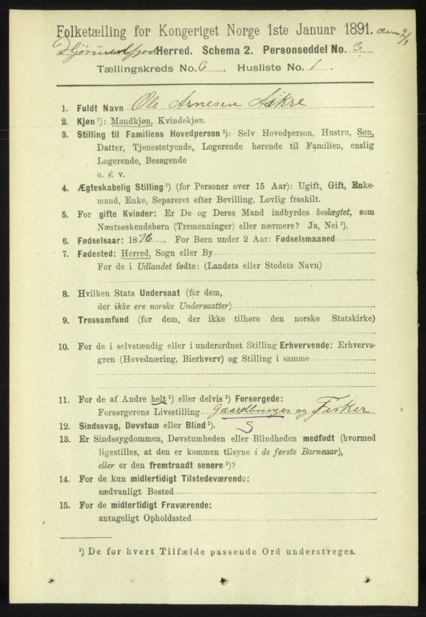 RA, 1891 census for 1522 Hjørundfjord, 1891, p. 1198