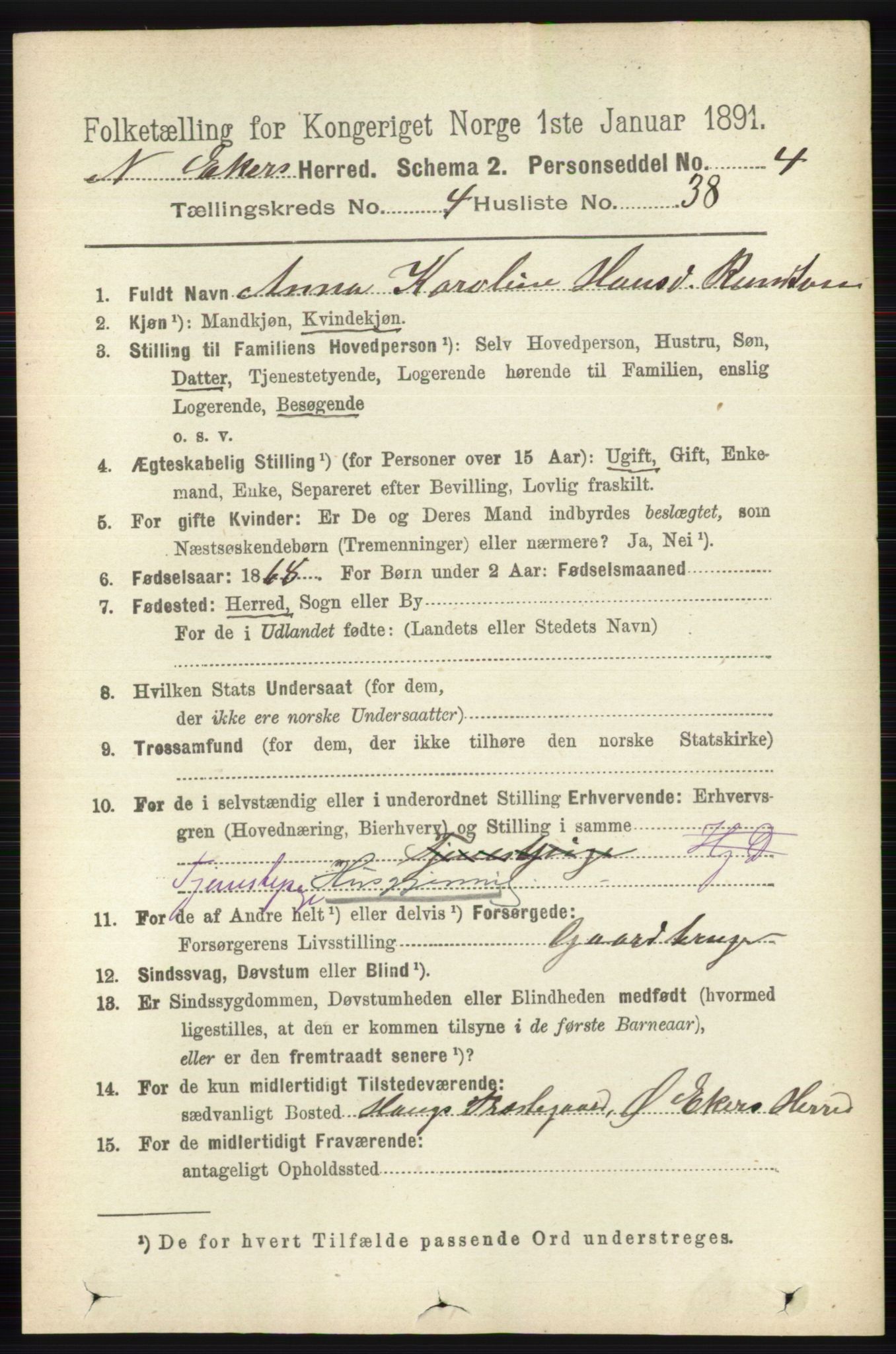 RA, 1891 census for 0625 Nedre Eiker, 1891, p. 2146