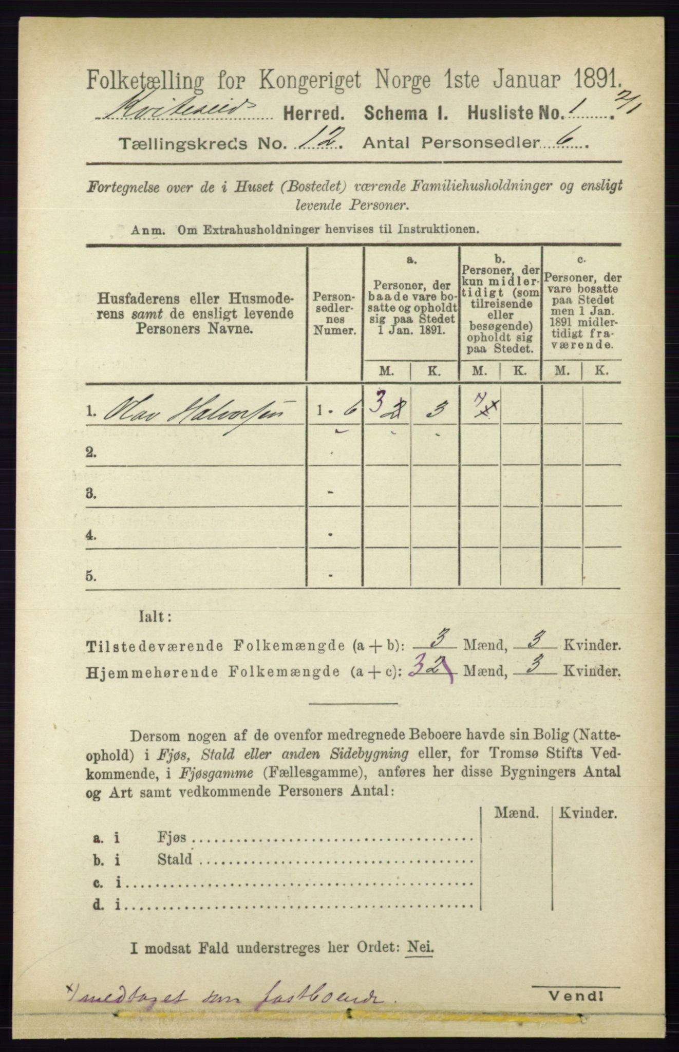 RA, 1891 census for 0829 Kviteseid, 1891, p. 2812