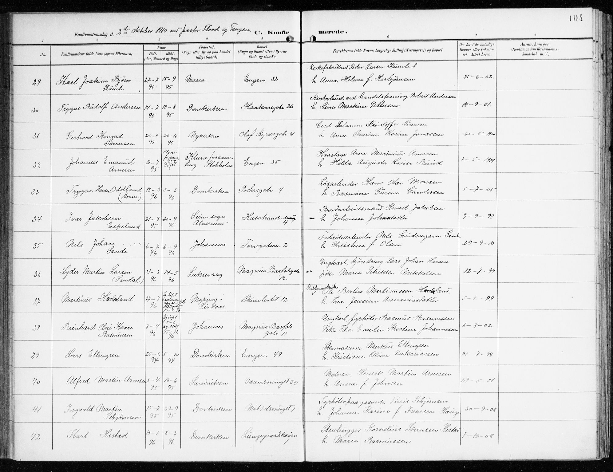 Domkirken sokneprestembete, SAB/A-74801/H/Haa/L0031: Parish register (official) no. C 6, 1898-1915, p. 104