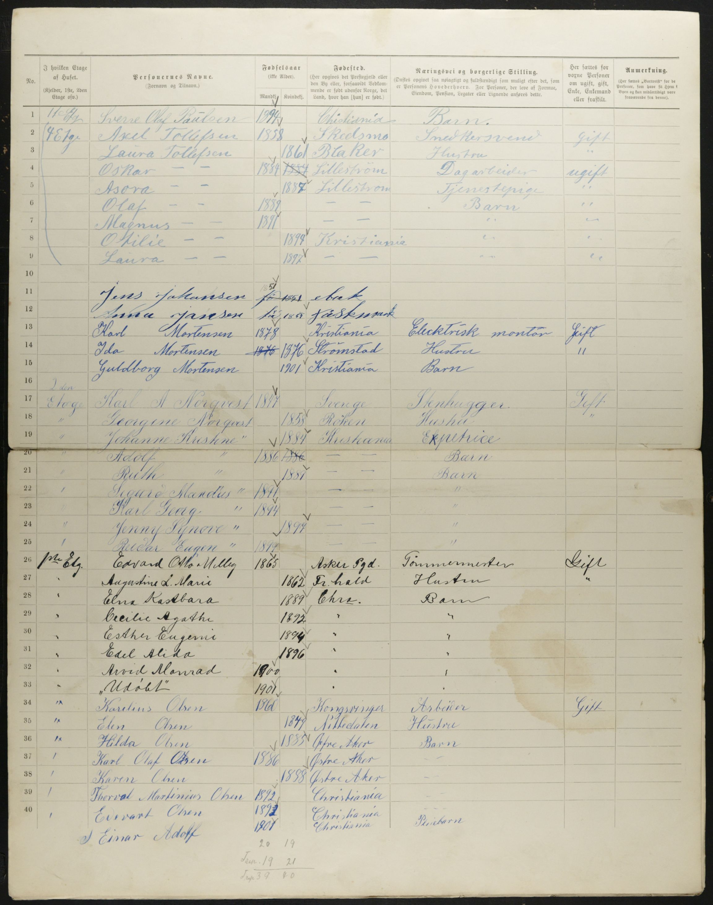 OBA, Municipal Census 1901 for Kristiania, 1901, p. 822