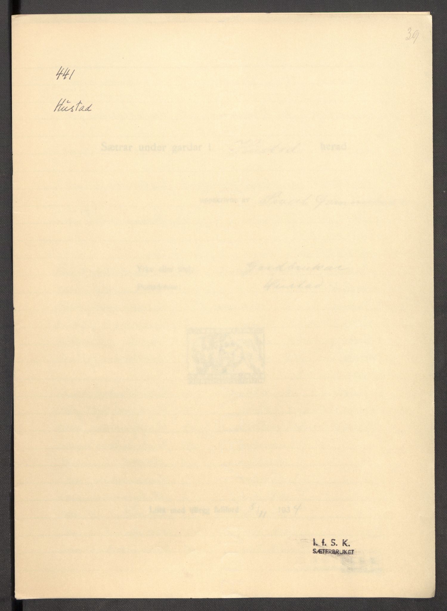 Instituttet for sammenlignende kulturforskning, RA/PA-0424/F/Fc/L0013/0001: Eske B13: / Møre og Romsdal (perm XXXV), 1933-1938, p. 39