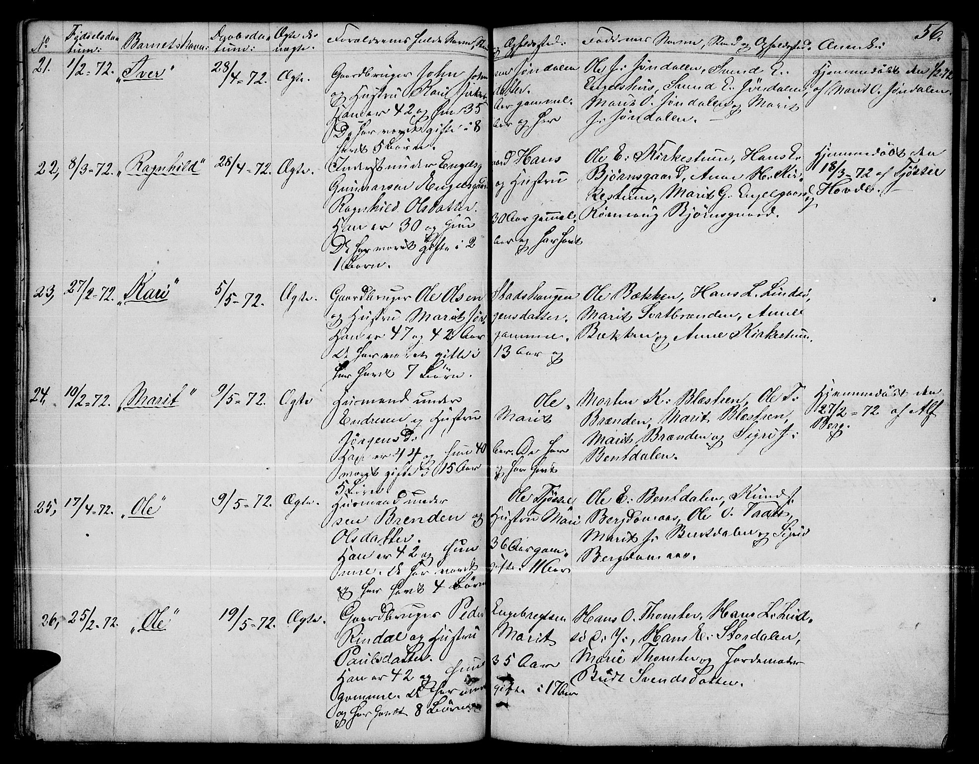 Dovre prestekontor, SAH/PREST-066/H/Ha/Hab/L0001: Parish register (copy) no. 1, 1862-1880, p. 56