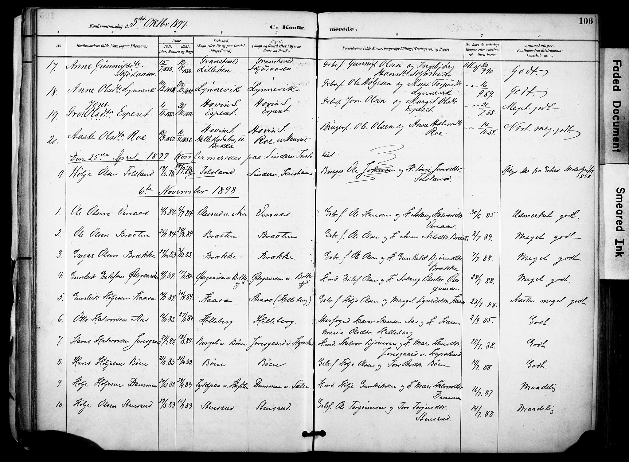 Gransherad kirkebøker, AV/SAKO-A-267/F/Fa/L0005: Parish register (official) no. I 5, 1887-1916, p. 106
