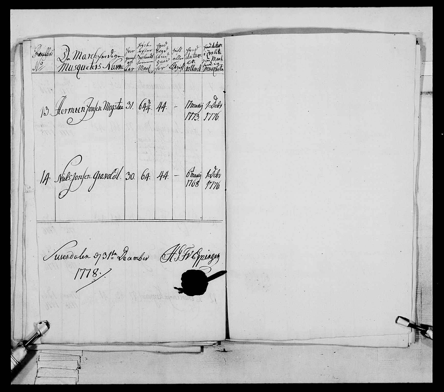 Generalitets- og kommissariatskollegiet, Det kongelige norske kommissariatskollegium, AV/RA-EA-5420/E/Eh/L0077: 2. Trondheimske nasjonale infanteriregiment, 1774-1778, p. 317