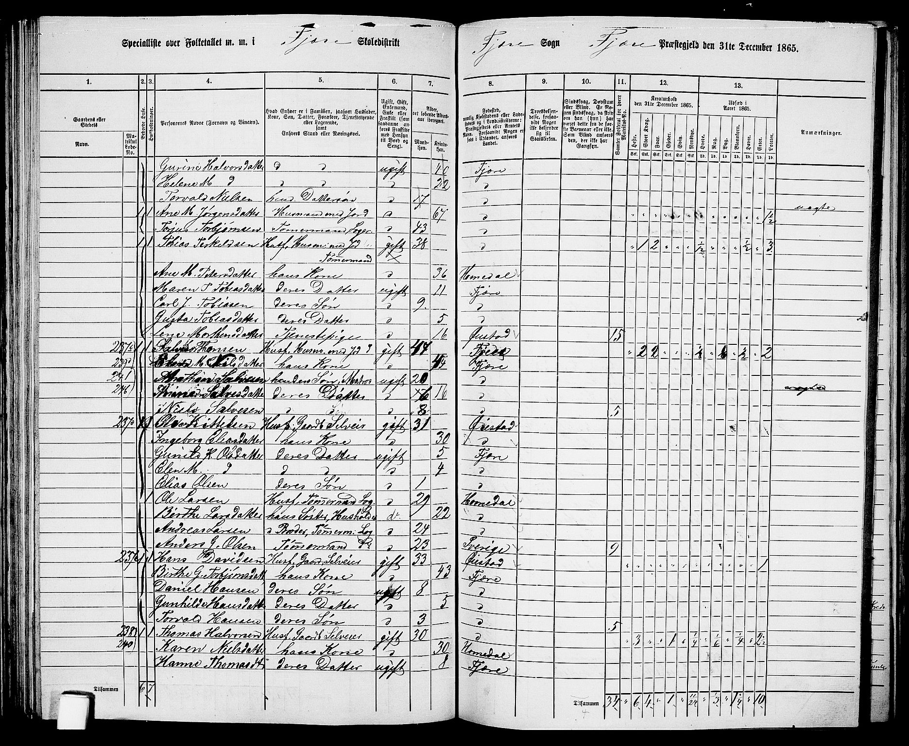 RA, 1865 census for Fjære/Fjære, 1865, p. 72