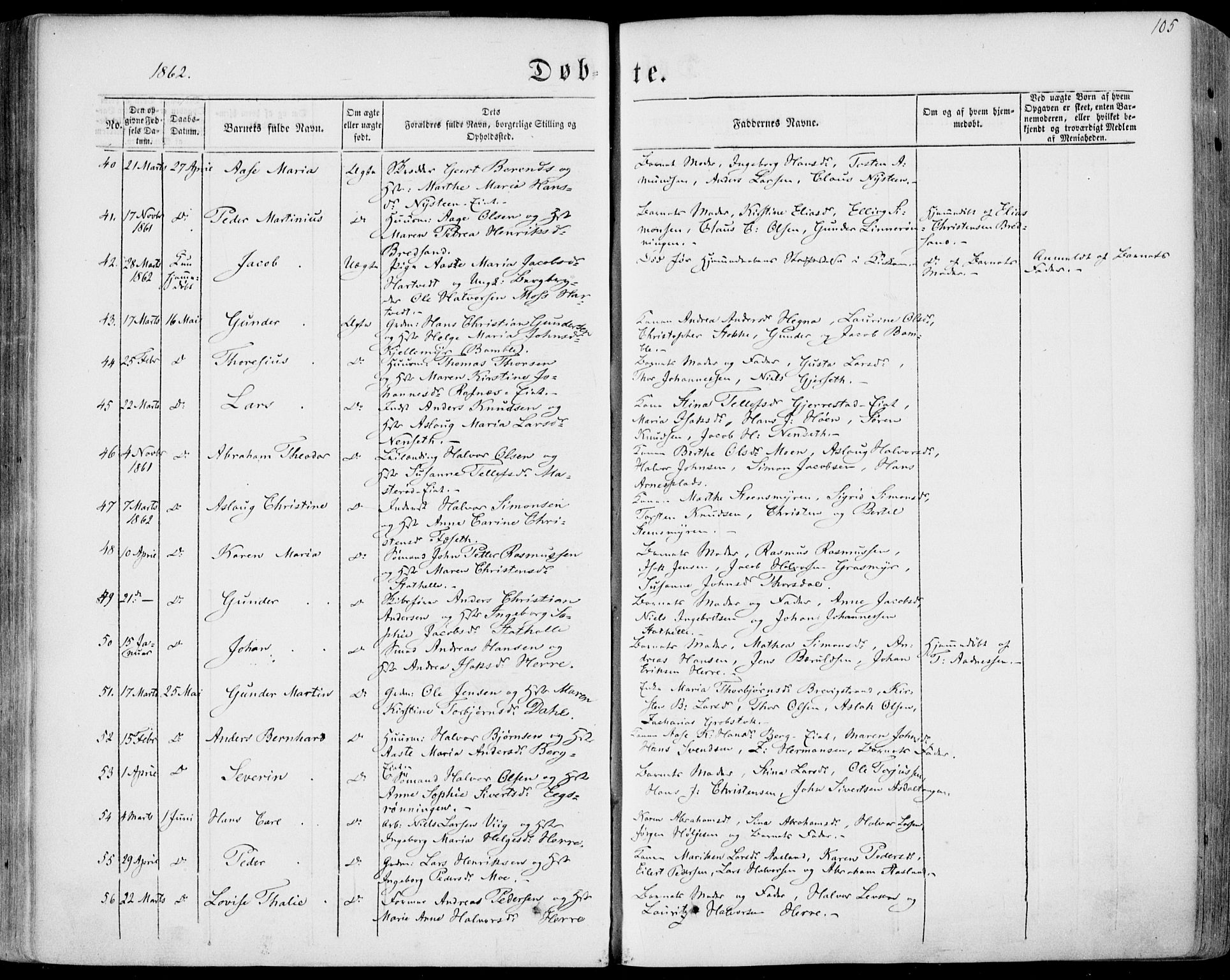 Bamble kirkebøker, AV/SAKO-A-253/F/Fa/L0005: Parish register (official) no. I 5, 1854-1869, p. 105