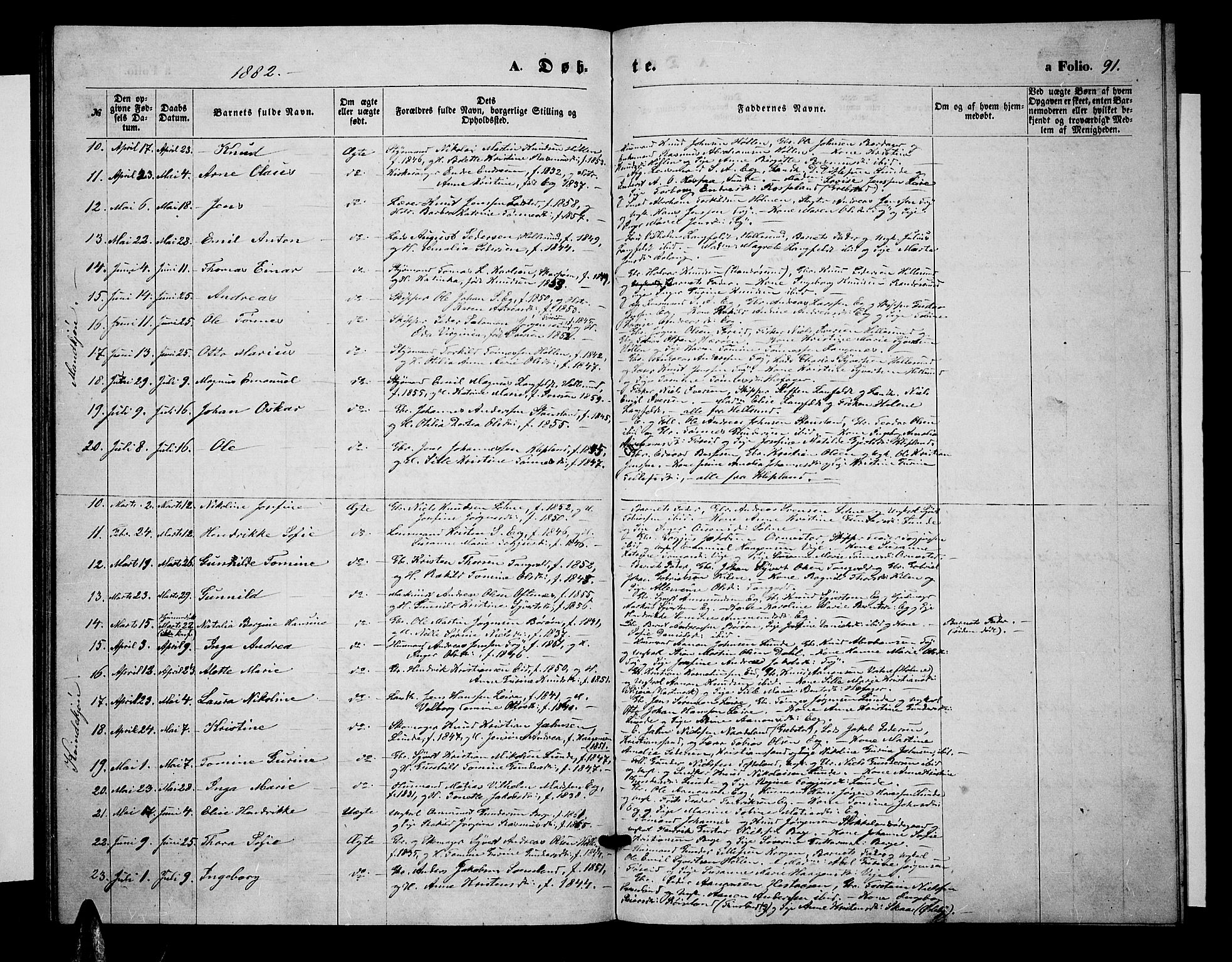 Søgne sokneprestkontor, SAK/1111-0037/F/Fb/Fbb/L0004: Parish register (copy) no. B 4, 1864-1883, p. 91