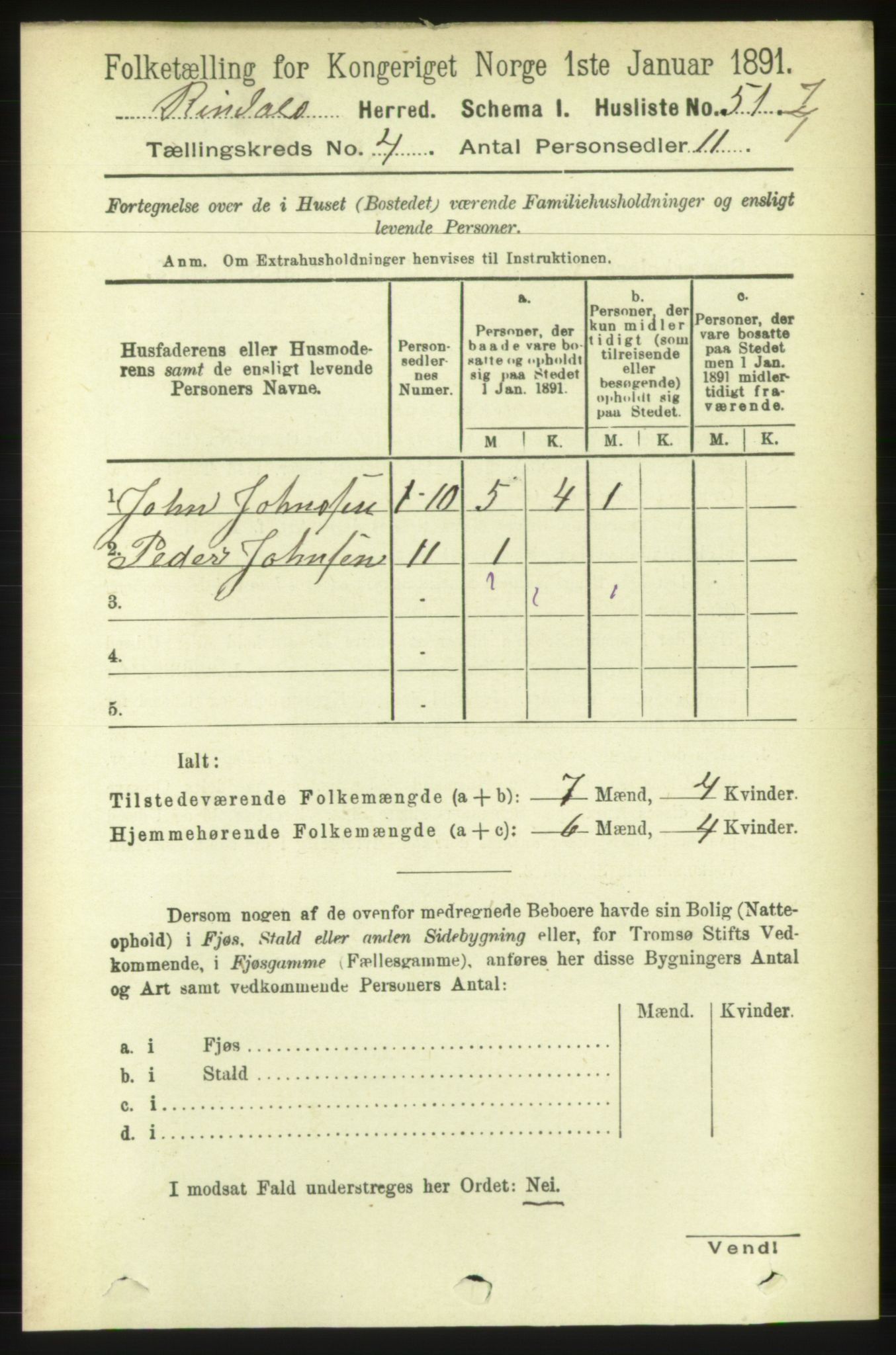 RA, 1891 census for 1567 Rindal, 1891, p. 1198