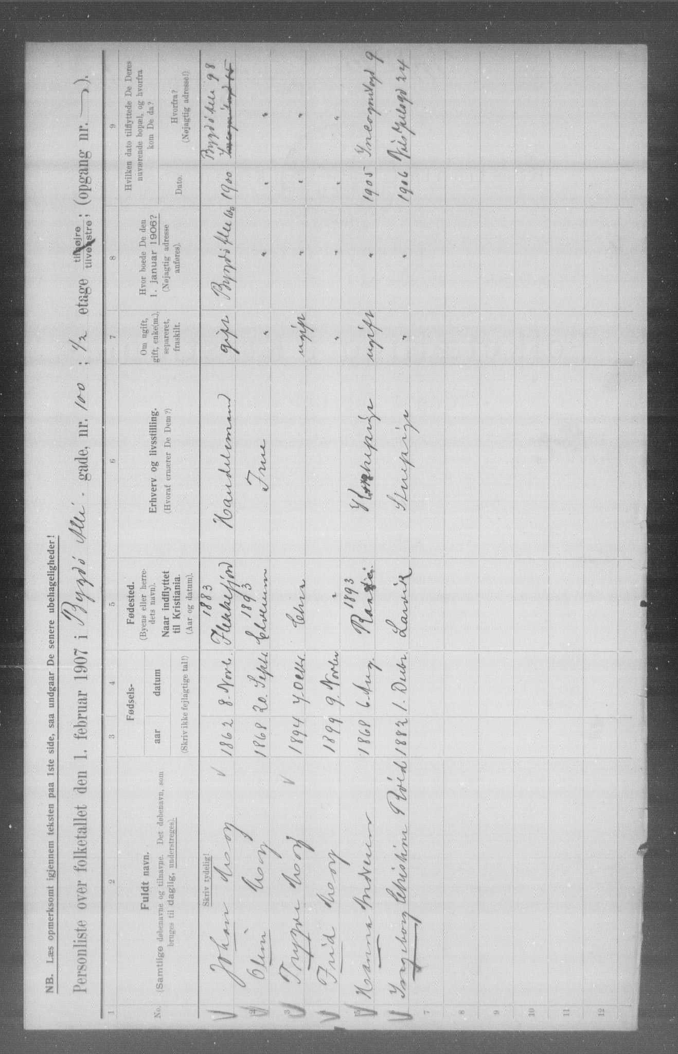 OBA, Municipal Census 1907 for Kristiania, 1907, p. 5703