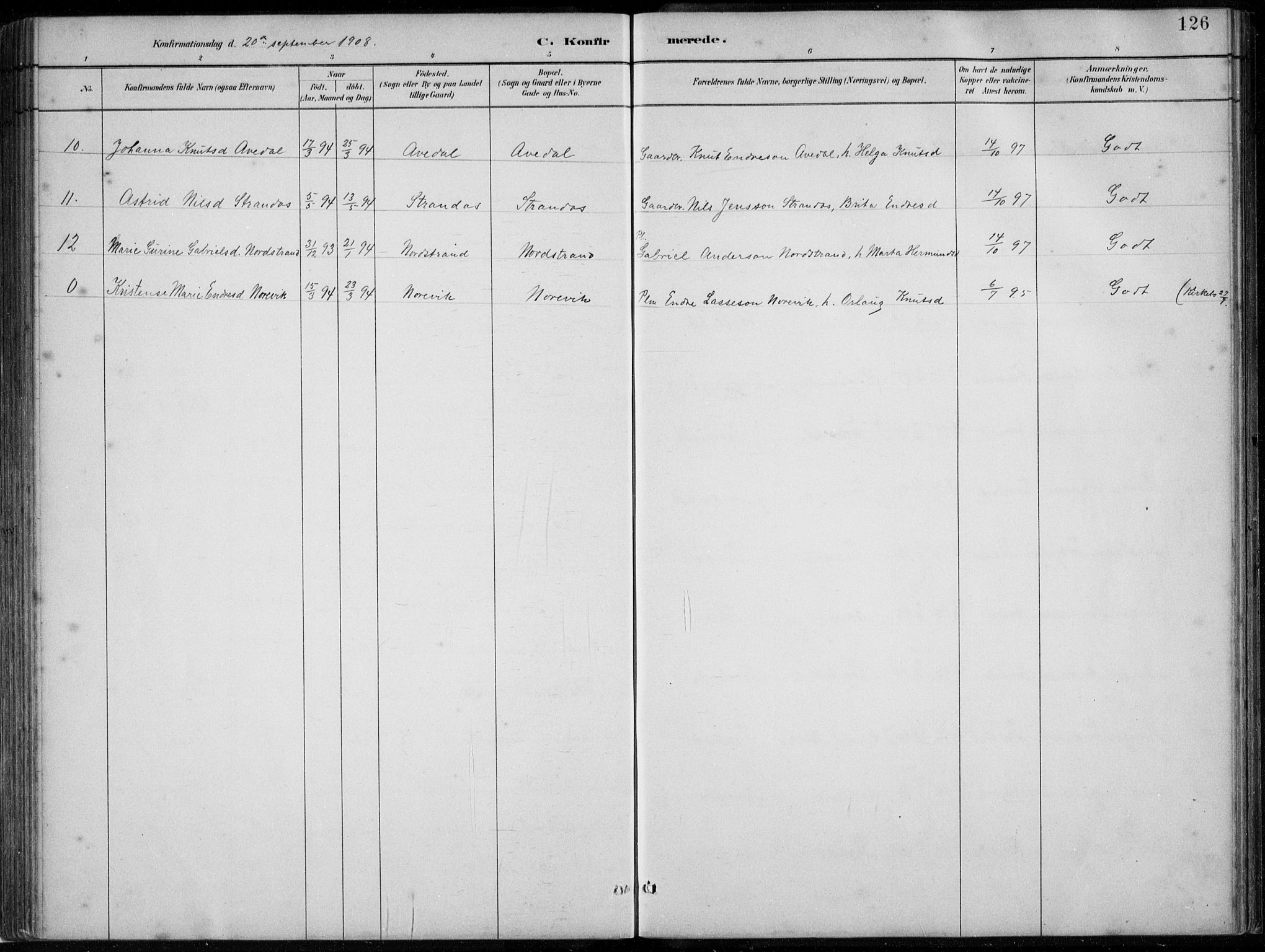 Lavik sokneprestembete, SAB/A-80901: Parish register (copy) no. A 2, 1882-1910, p. 126