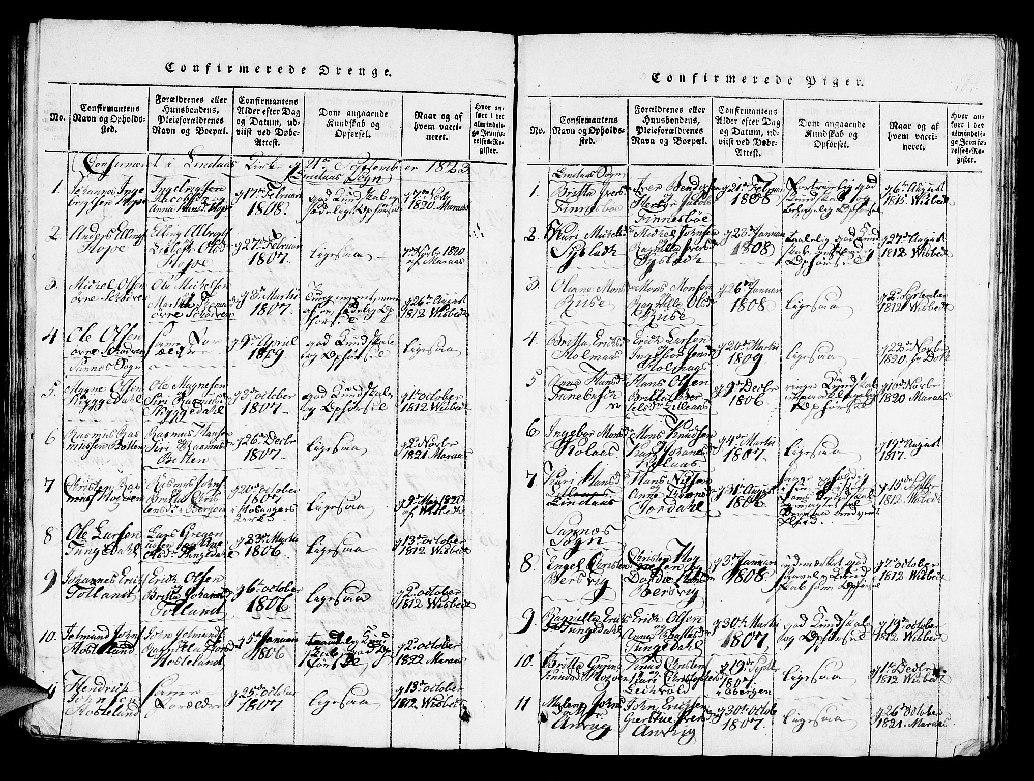 Lindås Sokneprestembete, SAB/A-76701/H/Haa: Parish register (official) no. A 7, 1816-1823, p. 264