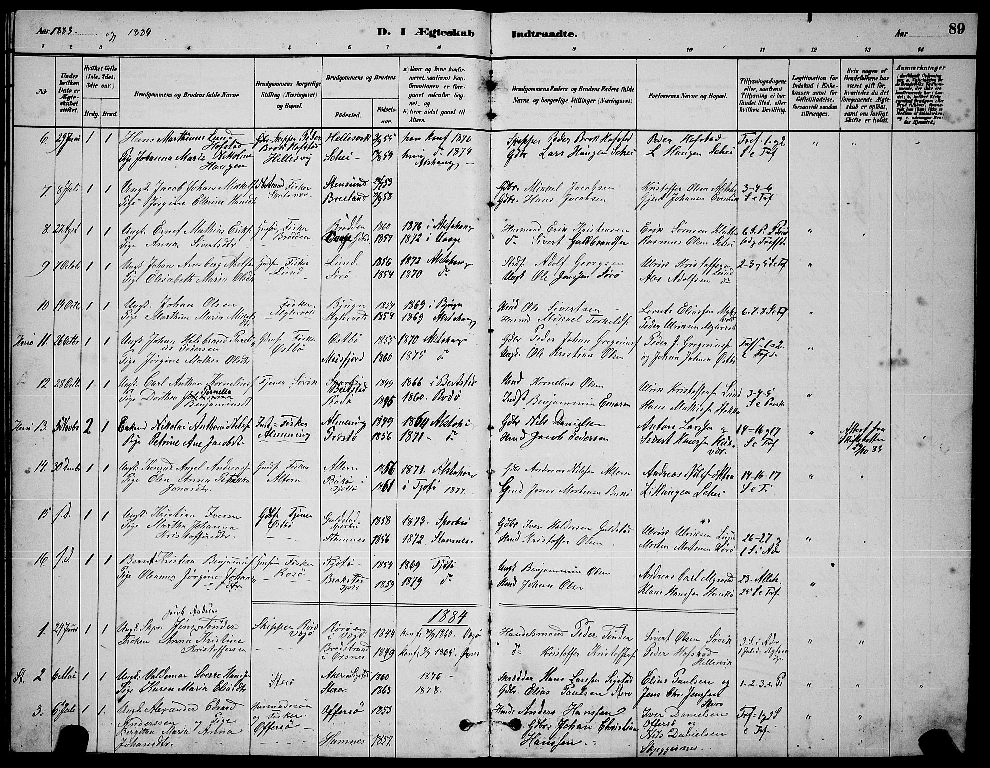 Ministerialprotokoller, klokkerbøker og fødselsregistre - Nordland, SAT/A-1459/830/L0462: Parish register (copy) no. 830C04, 1882-1895, p. 89