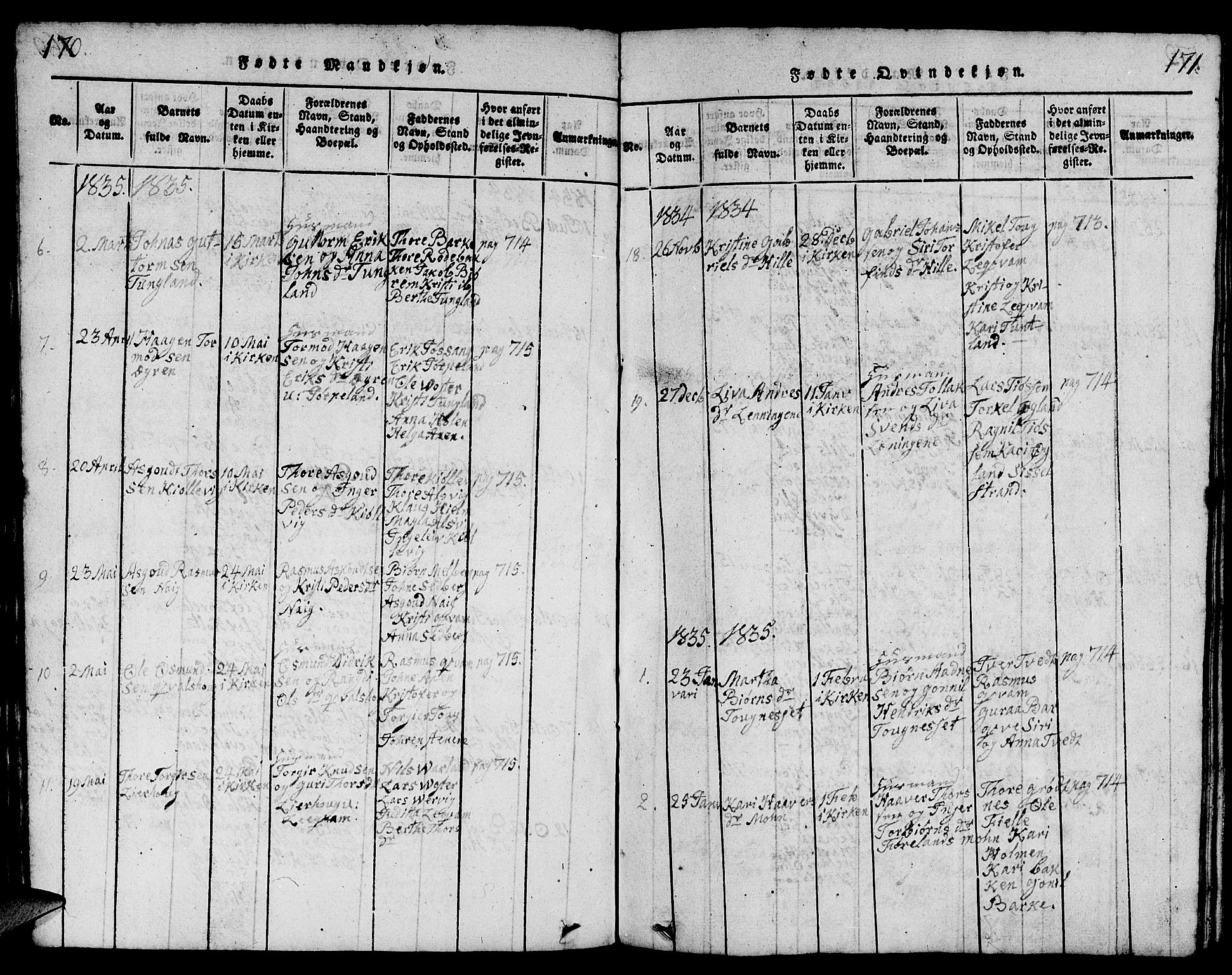 Strand sokneprestkontor, AV/SAST-A-101828/H/Ha/Hab/L0001: Parish register (copy) no. B 1, 1816-1854, p. 170-171