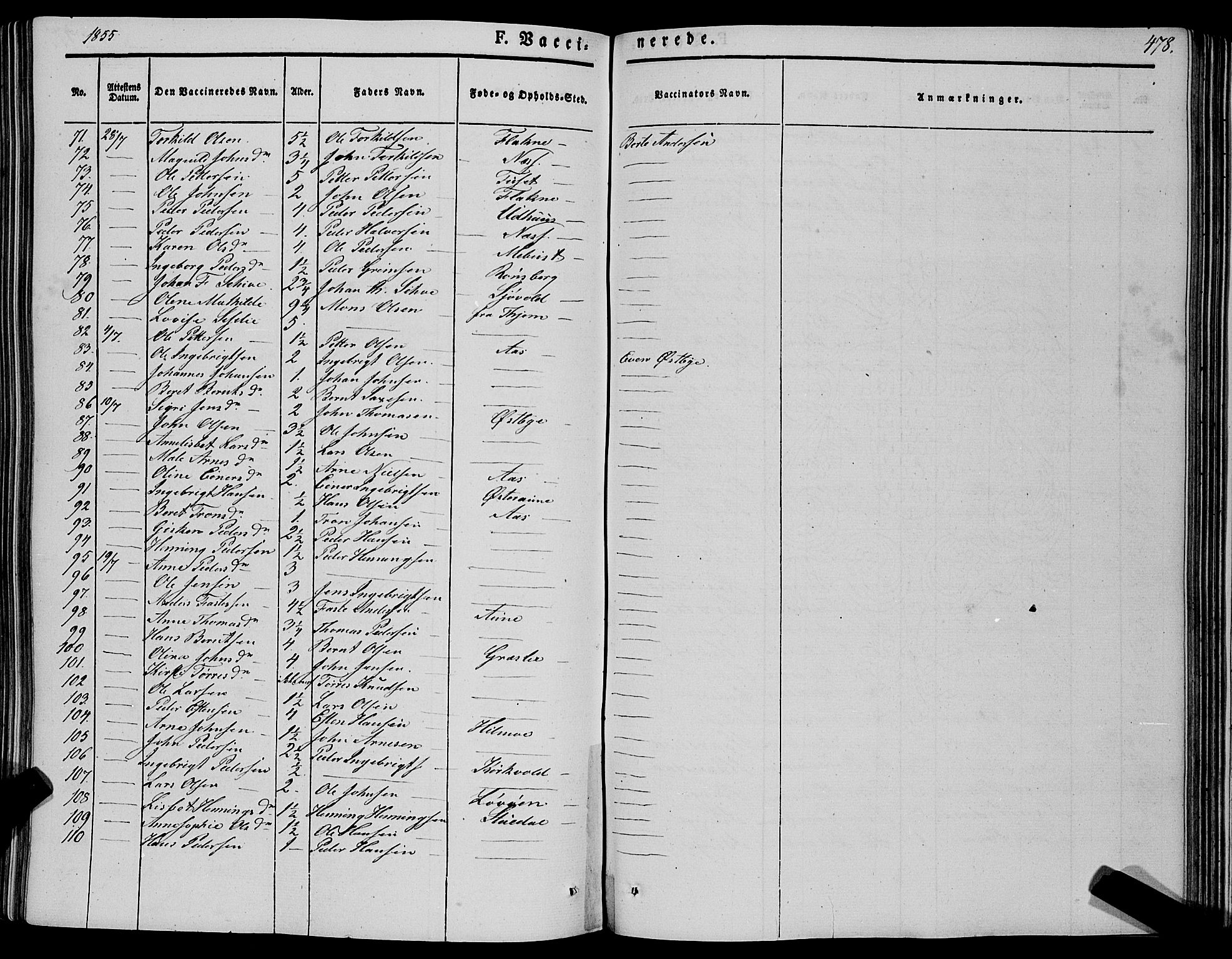 Ministerialprotokoller, klokkerbøker og fødselsregistre - Sør-Trøndelag, AV/SAT-A-1456/695/L1145: Parish register (official) no. 695A06 /1, 1843-1859, p. 478