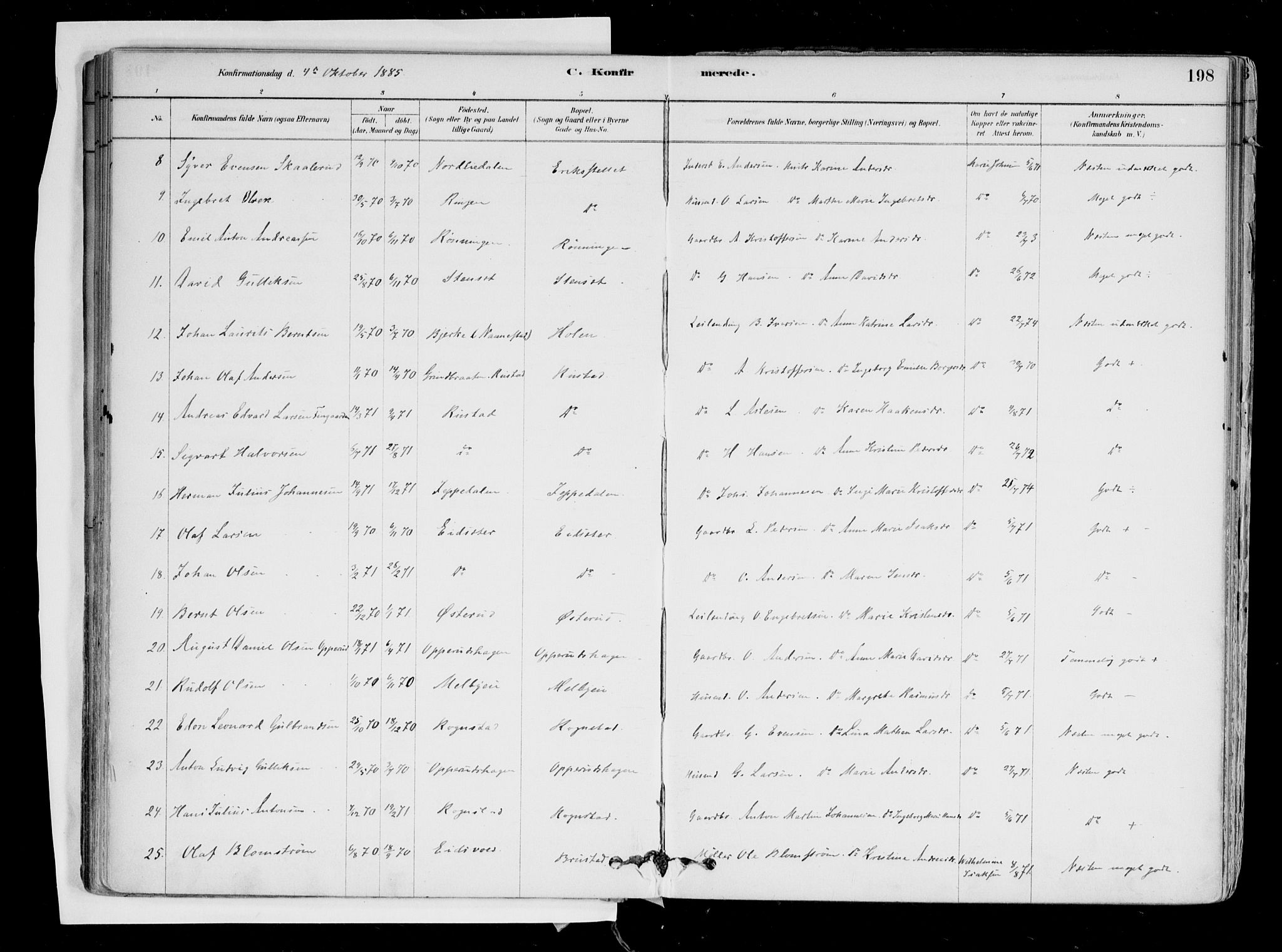 Hurdal prestekontor Kirkebøker, AV/SAO-A-10889/F/Fa/L0007: Parish register (official) no. I 7, 1878-1906, p. 198