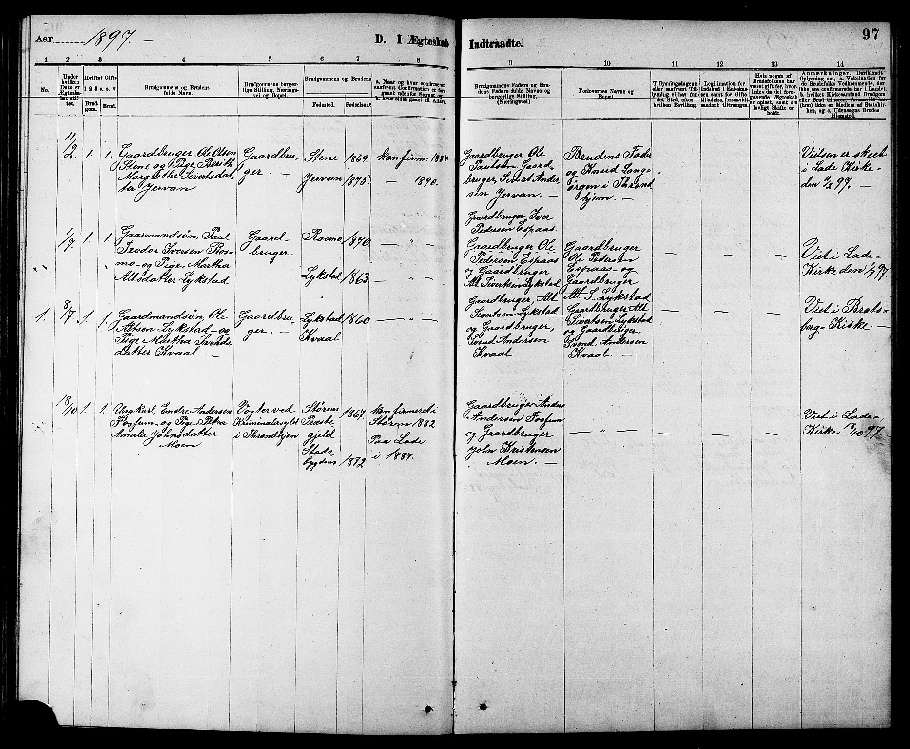 Ministerialprotokoller, klokkerbøker og fødselsregistre - Sør-Trøndelag, AV/SAT-A-1456/608/L0341: Parish register (copy) no. 608C07, 1890-1912, p. 97