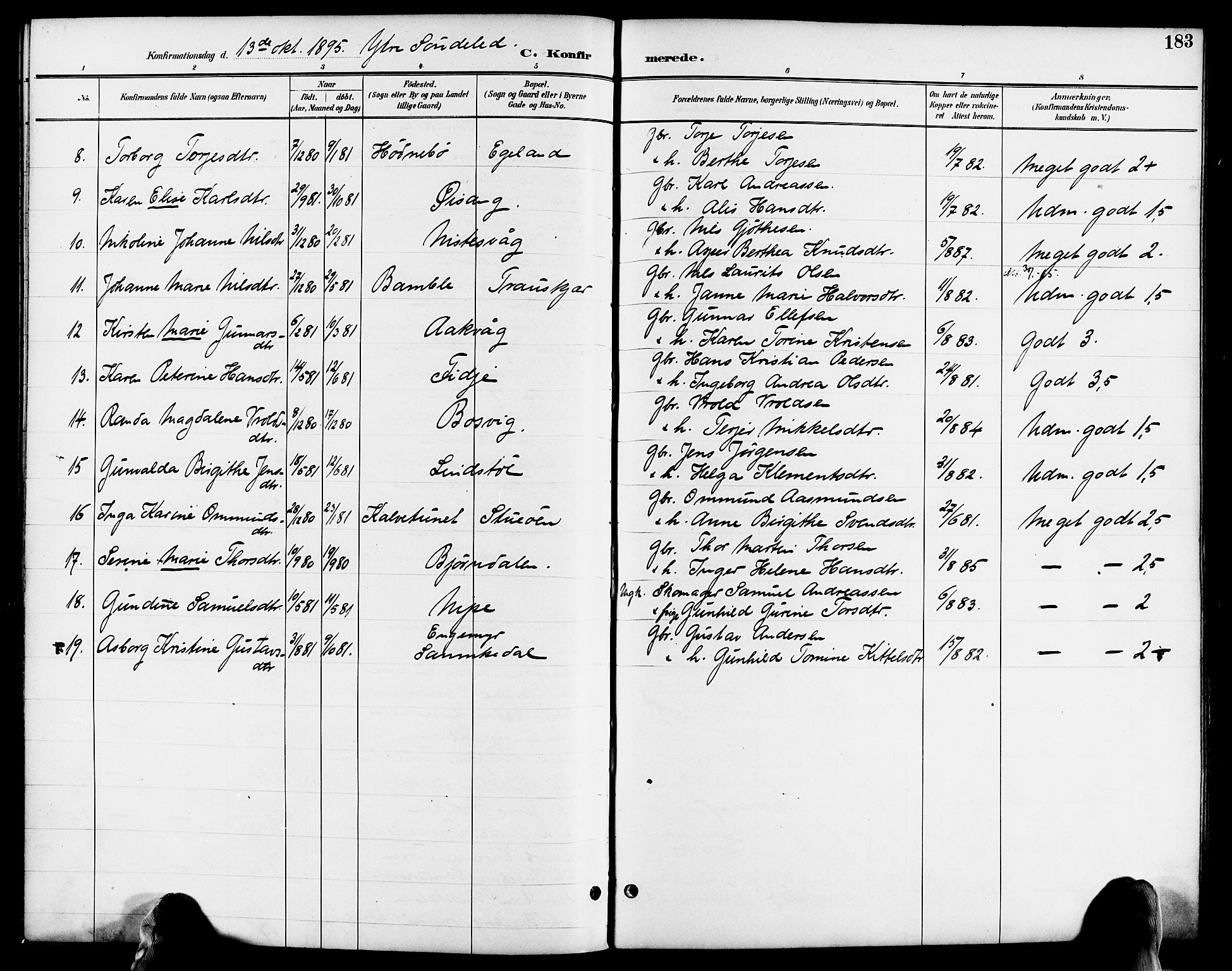 Søndeled sokneprestkontor, SAK/1111-0038/F/Fa/L0005: Parish register (official) no. A 5, 1889-1899, p. 183