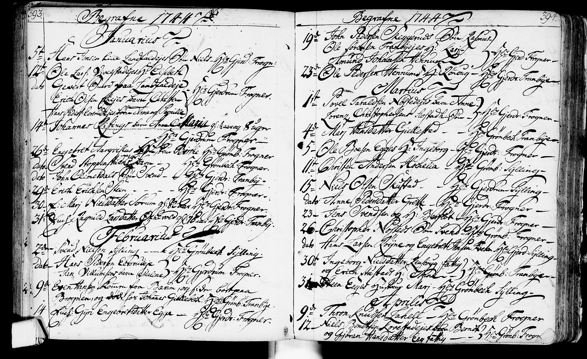 Lier kirkebøker, AV/SAKO-A-230/F/Fa/L0003: Parish register (official) no. I 3, 1727-1748, p. 393-394