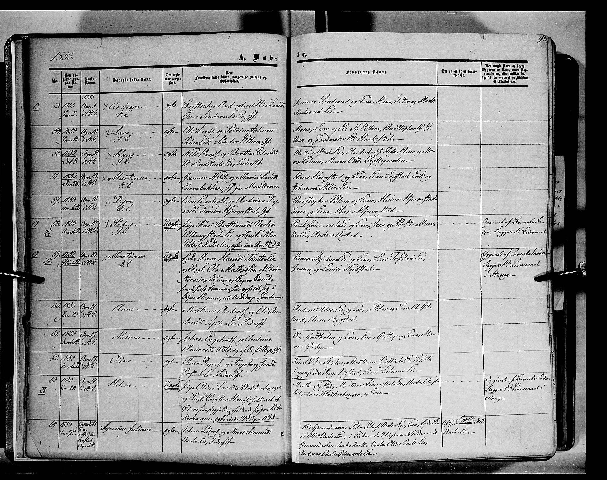 Stange prestekontor, AV/SAH-PREST-002/K/L0012: Parish register (official) no. 12, 1852-1862, p. 9