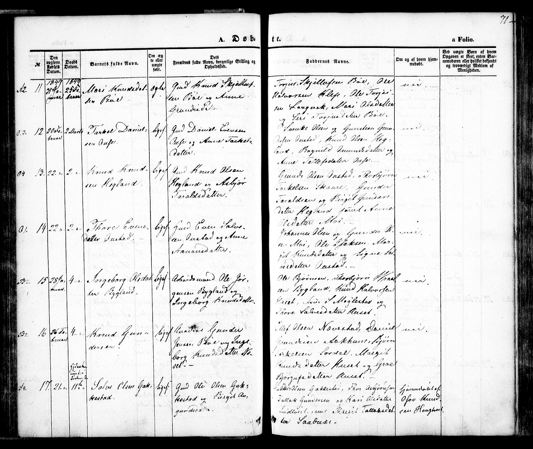 Bygland sokneprestkontor, AV/SAK-1111-0006/F/Fa/Fab/L0004: Parish register (official) no. A 4, 1842-1858, p. 71