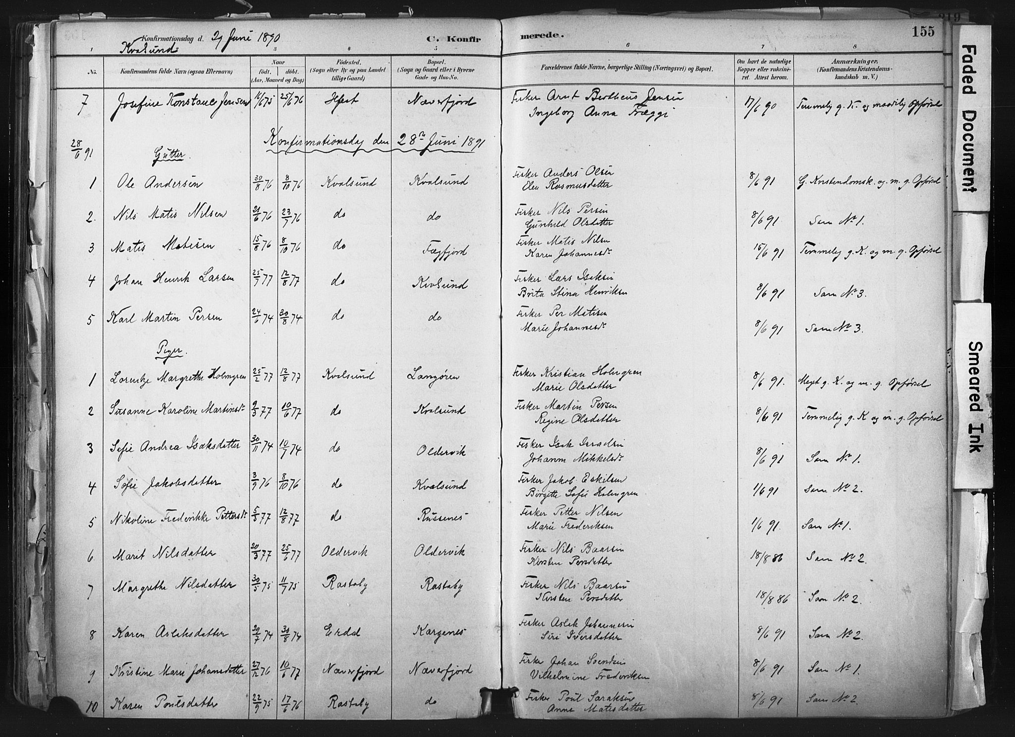 Hammerfest sokneprestkontor, SATØ/S-1347: Parish register (official) no. 11 /2, 1885-1897, p. 155