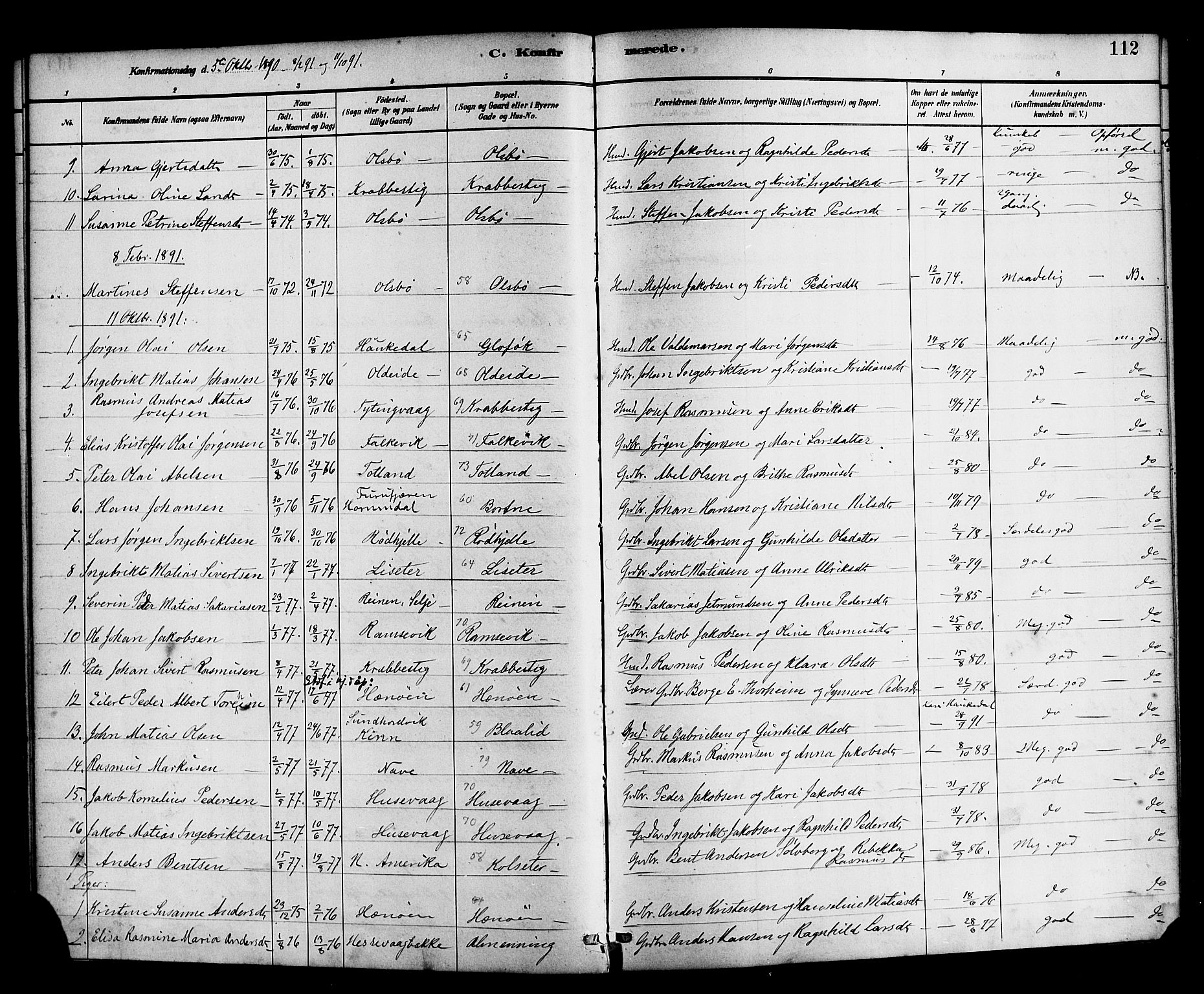 Davik sokneprestembete, SAB/A-79701/H/Haa/Haad/L0001: Parish register (official) no. D 1, 1882-1900, p. 112