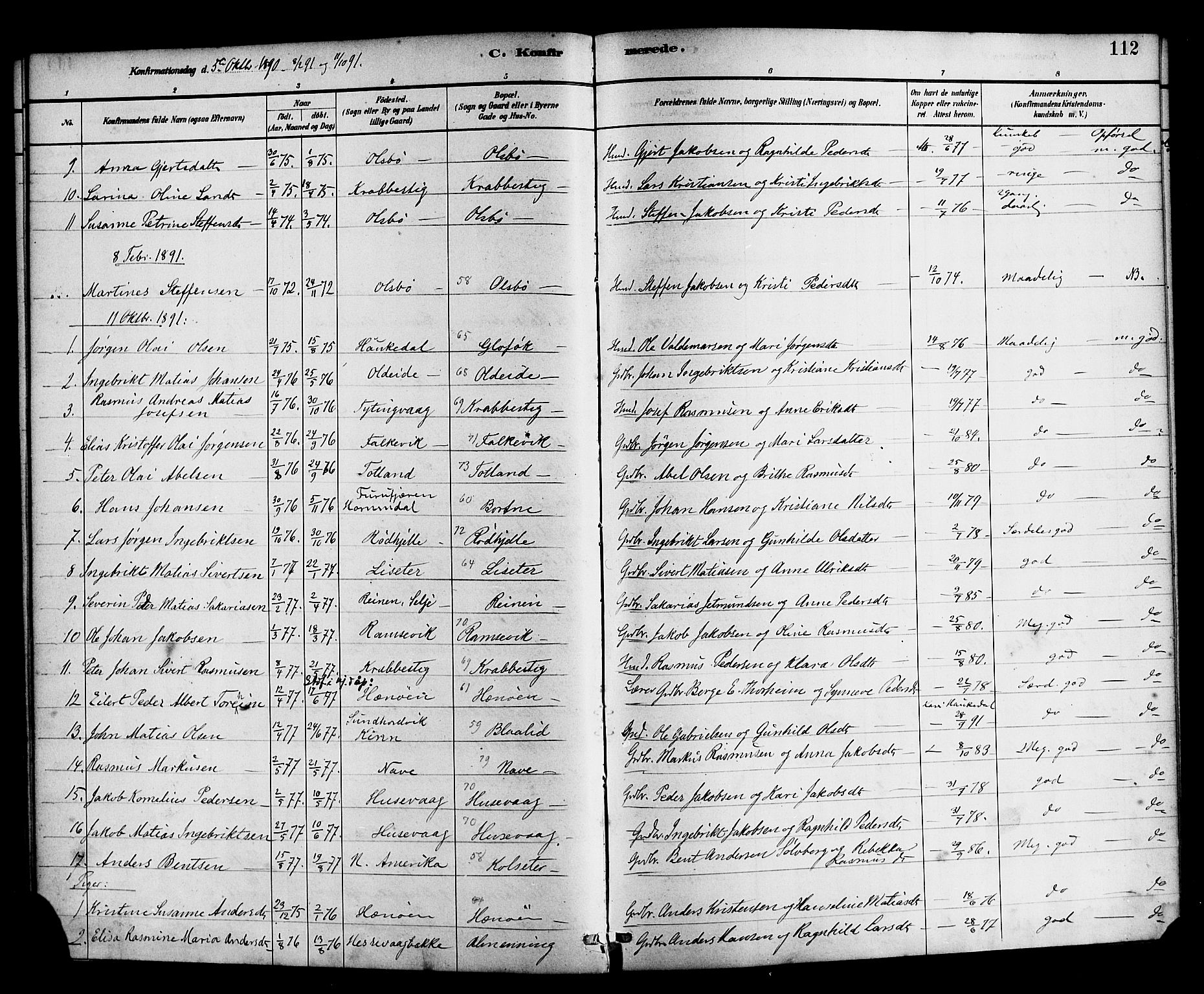 Davik sokneprestembete, AV/SAB-A-79701/H/Haa/Haad/L0001: Parish register (official) no. D 1, 1882-1900, p. 112