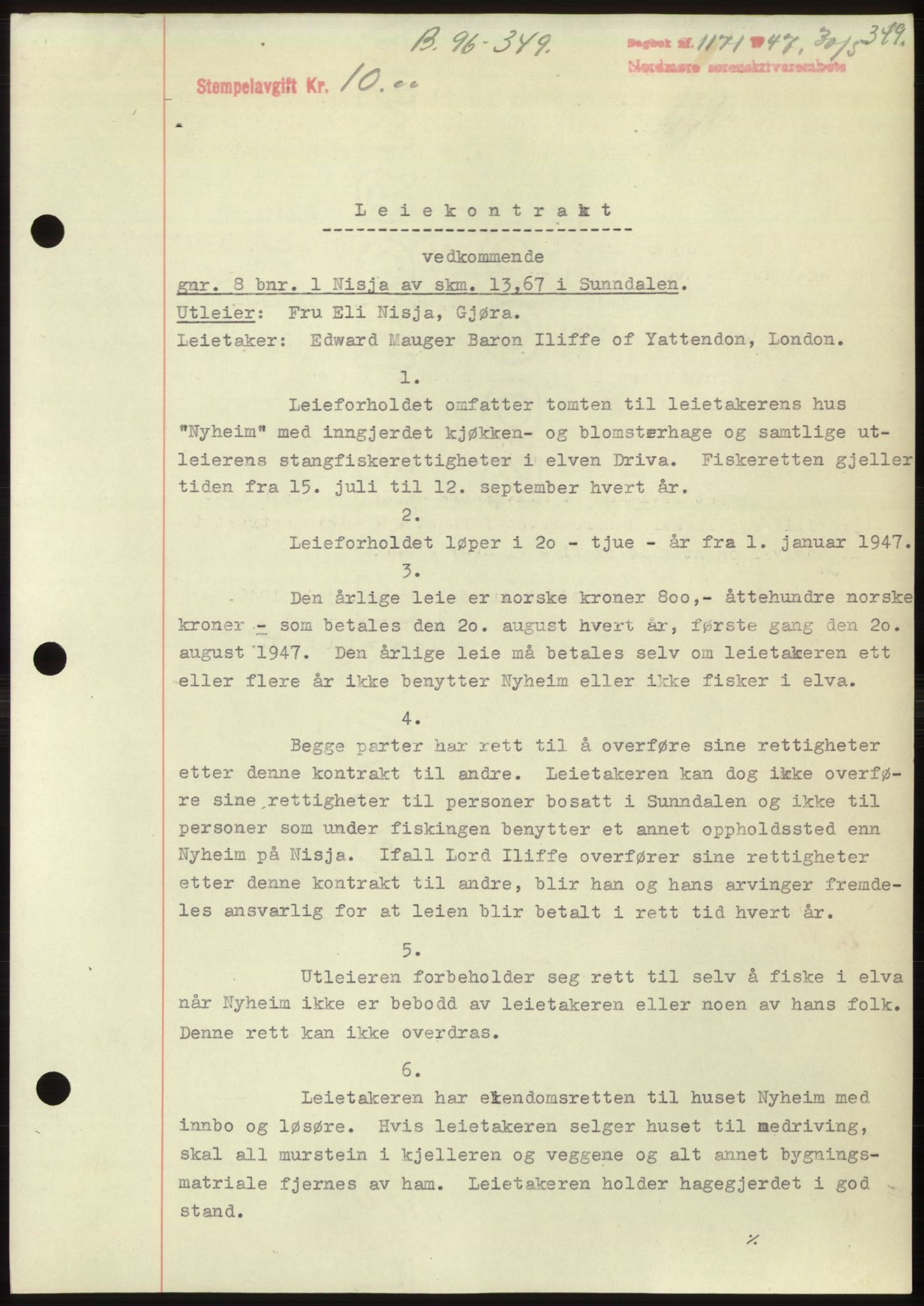 Nordmøre sorenskriveri, AV/SAT-A-4132/1/2/2Ca: Mortgage book no. B96, 1947-1947, Diary no: : 1171/1947