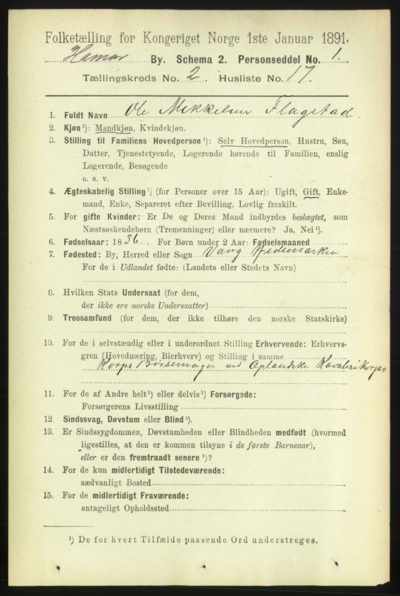 RA, 1891 census for 0401 Hamar, 1891, p. 1220