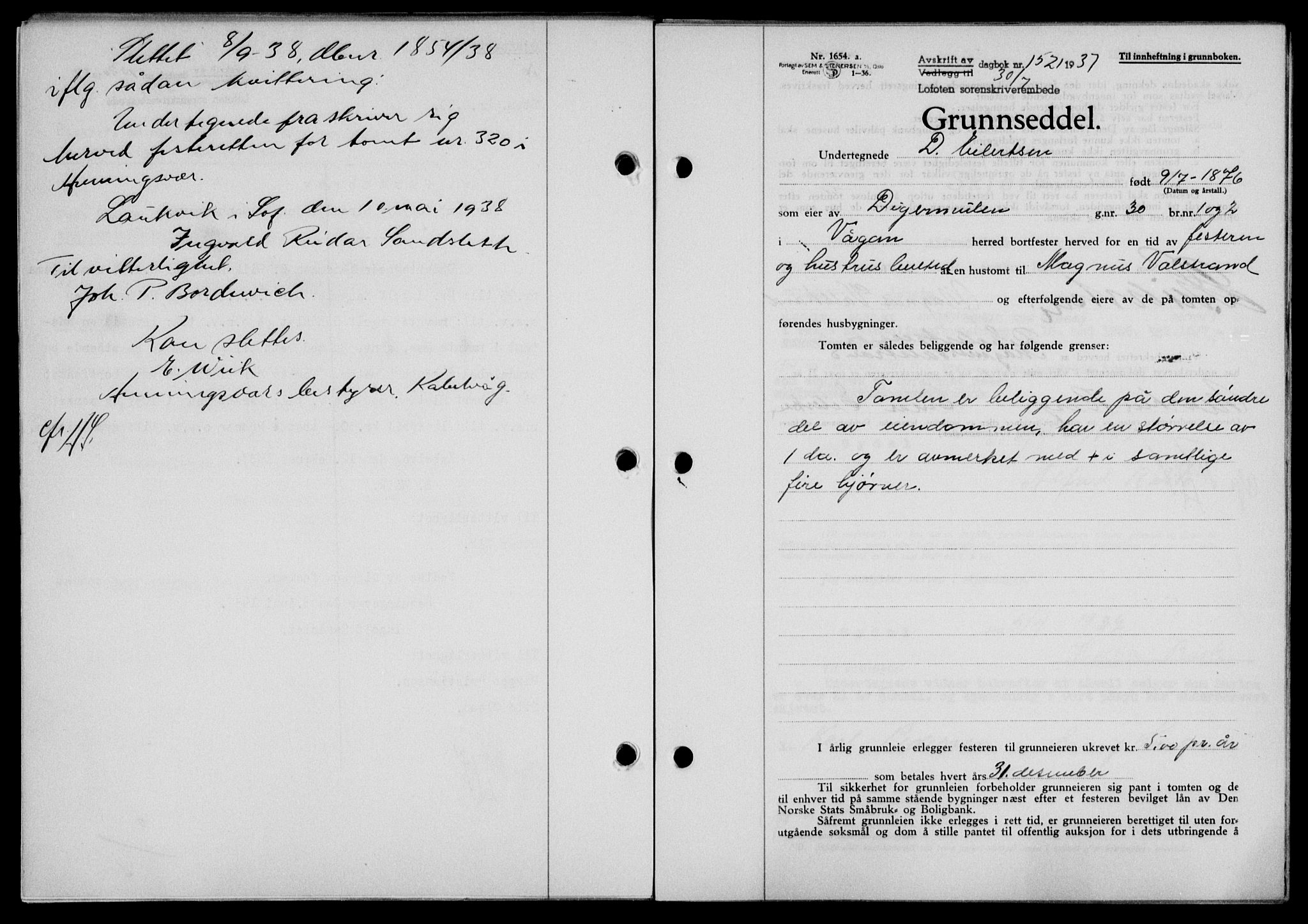 Lofoten sorenskriveri, SAT/A-0017/1/2/2C/L0002a: Mortgage book no. 2a, 1937-1937, Diary no: : 1521/1937