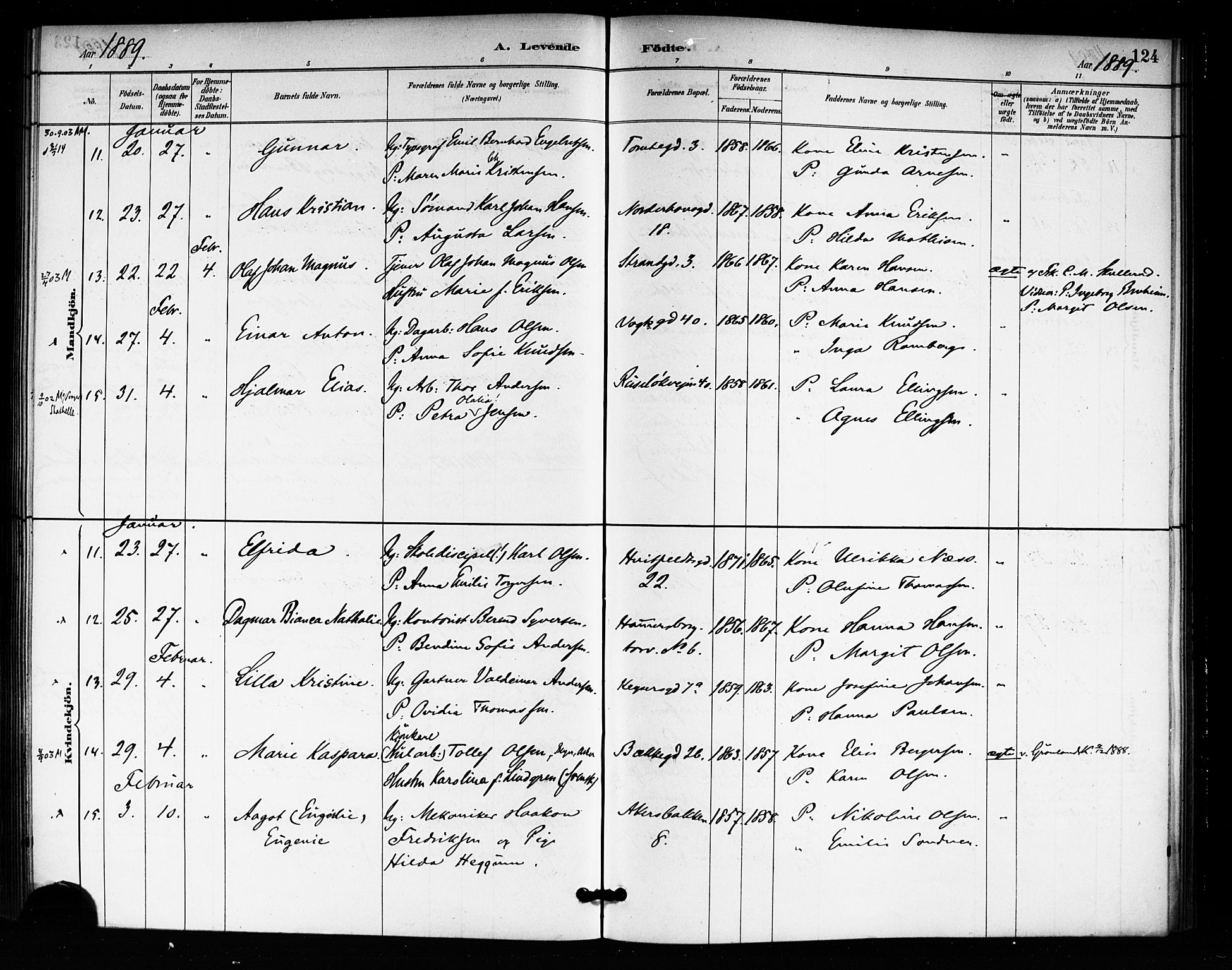 Rikshospitalet prestekontor Kirkebøker, AV/SAO-A-10309b/F/L0007: Parish register (official) no. 7, 1885-1890, p. 124