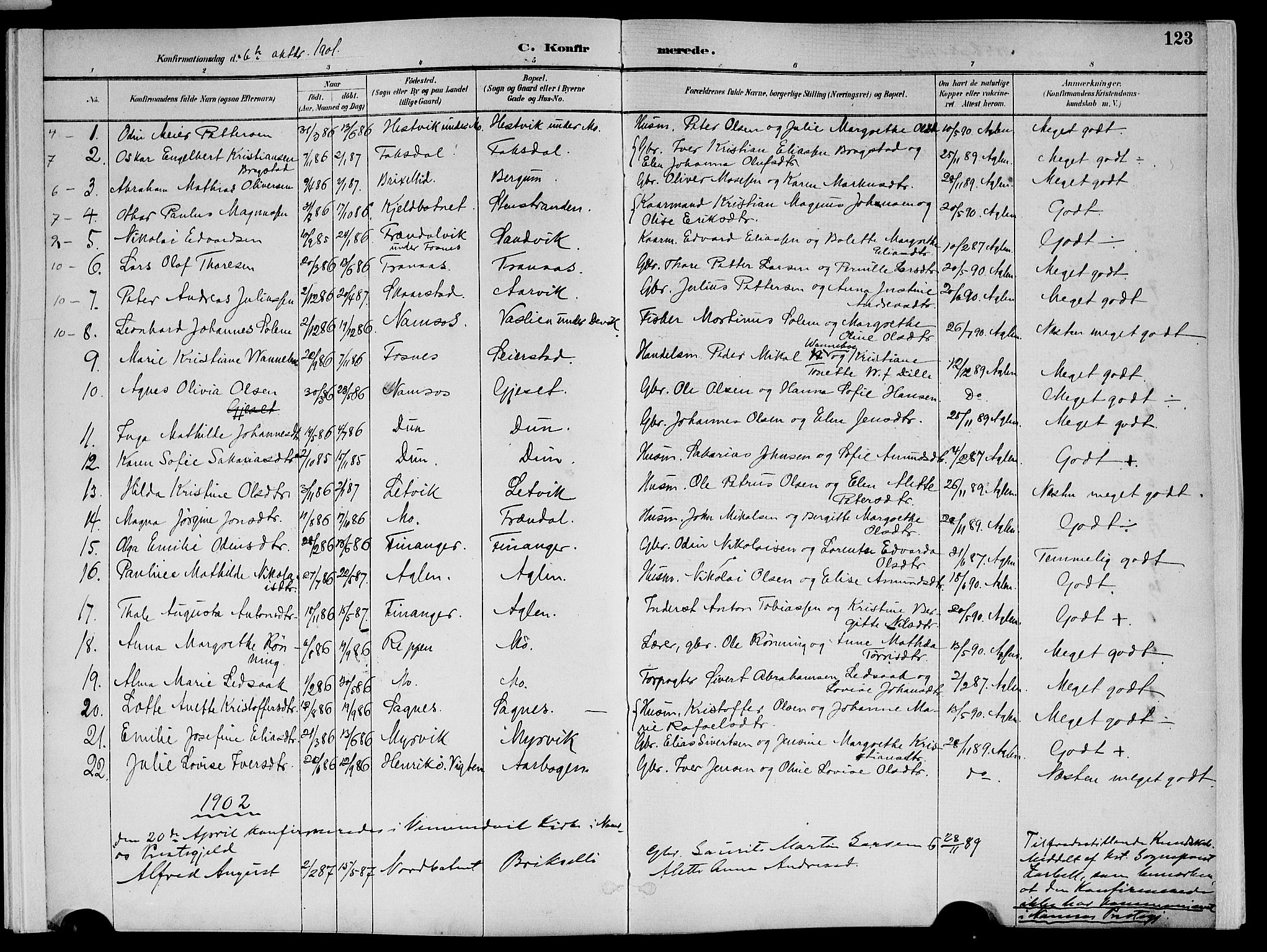 Ministerialprotokoller, klokkerbøker og fødselsregistre - Nord-Trøndelag, SAT/A-1458/773/L0617: Parish register (official) no. 773A08, 1887-1910, p. 123
