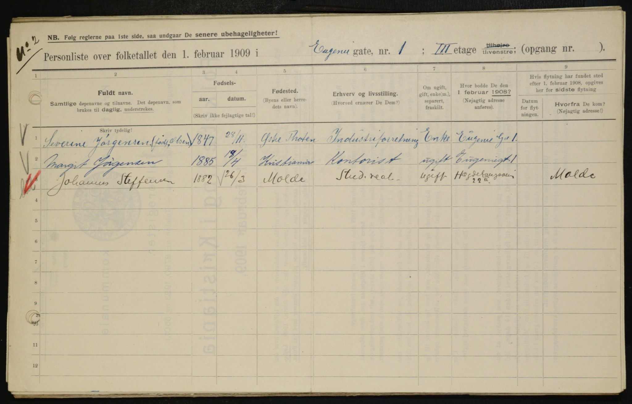 OBA, Municipal Census 1909 for Kristiania, 1909, p. 20415