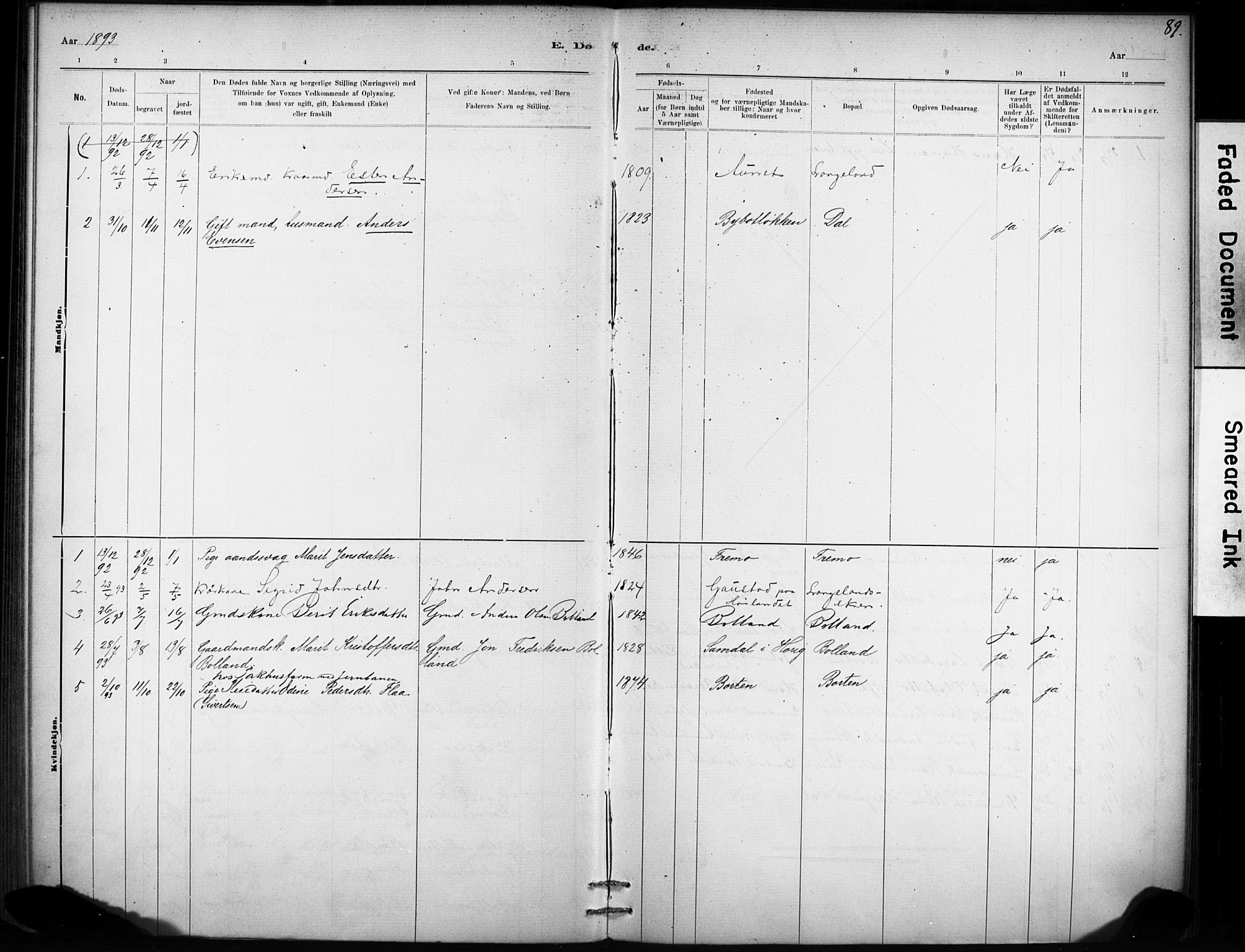 Ministerialprotokoller, klokkerbøker og fødselsregistre - Sør-Trøndelag, SAT/A-1456/693/L1119: Parish register (official) no. 693A01, 1887-1905, p. 89