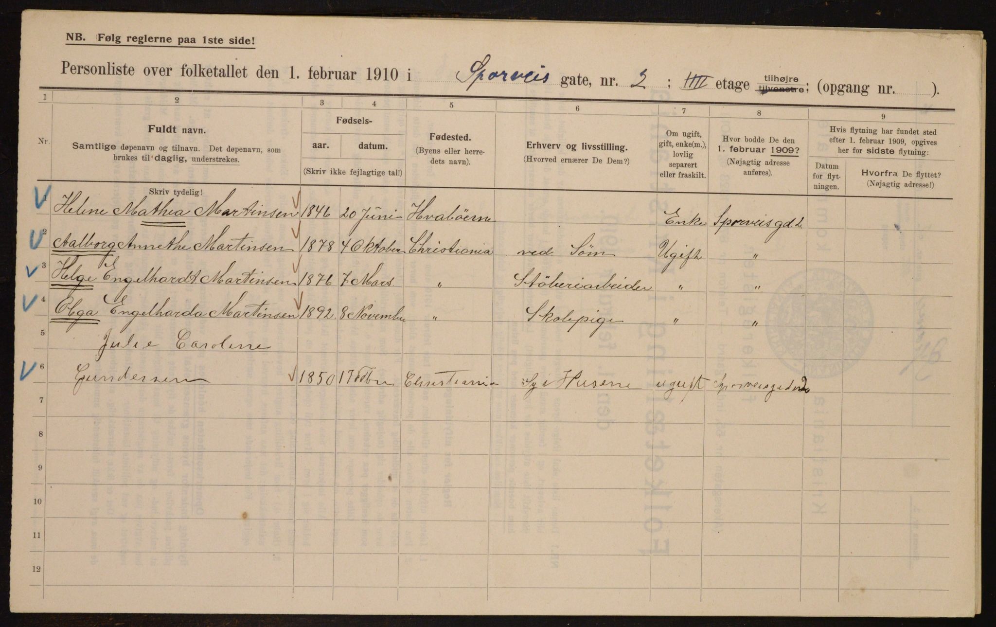 OBA, Municipal Census 1910 for Kristiania, 1910, p. 95520