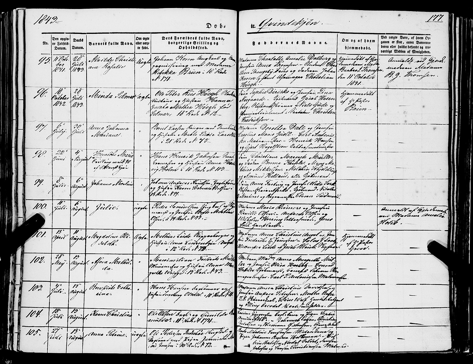 Domkirken sokneprestembete, SAB/A-74801/H/Haa/L0019: Parish register (official) no. B 2, 1841-1851, p. 177