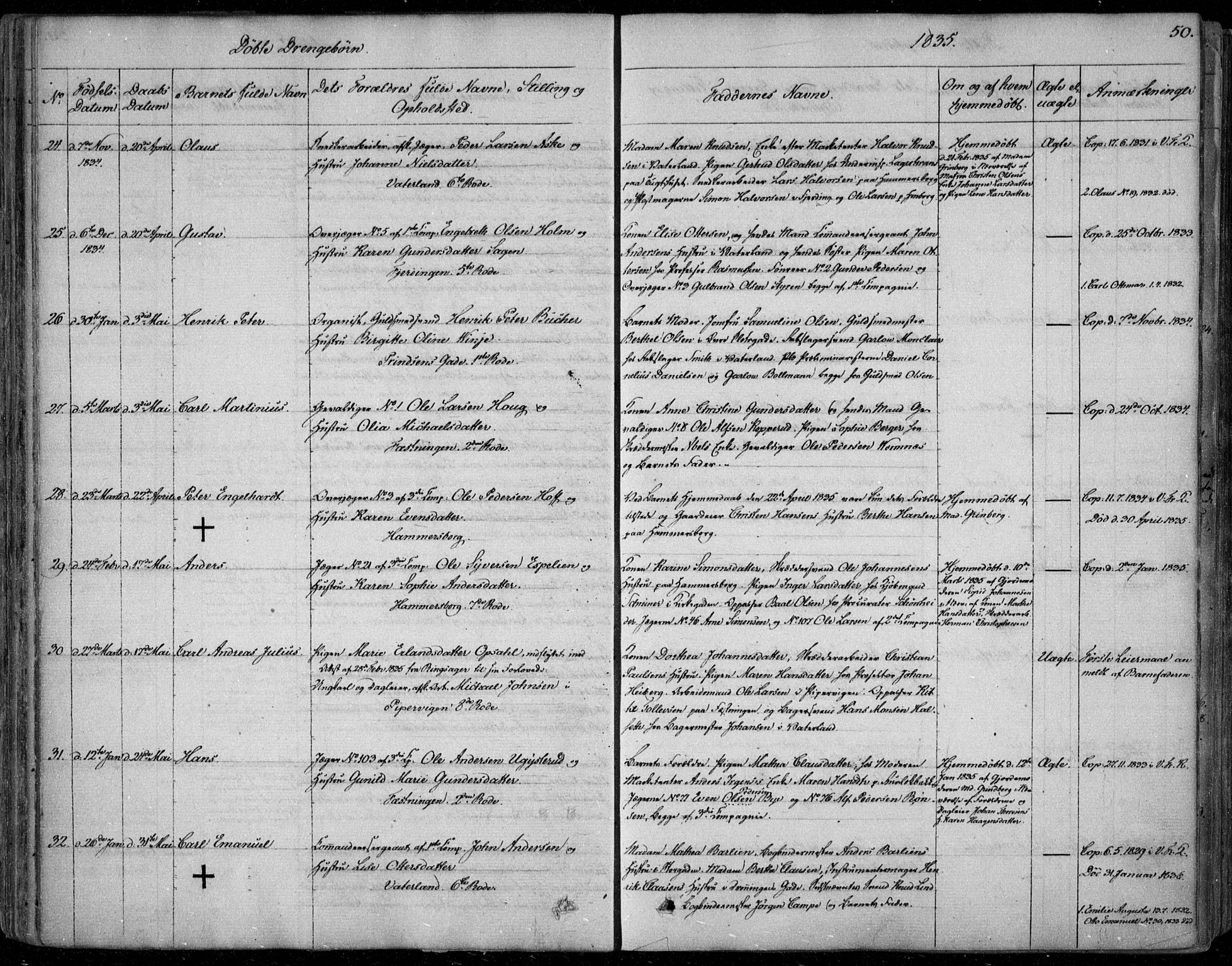 Garnisonsmenigheten Kirkebøker, AV/SAO-A-10846/F/Fa/L0006: Parish register (official) no. 6, 1828-1841, p. 50