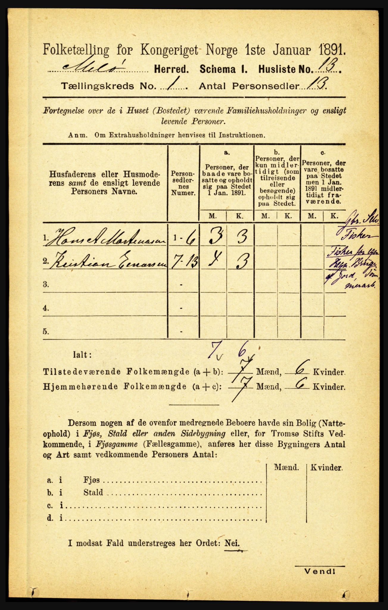 RA, 1891 census for 1837 Meløy, 1891, p. 37