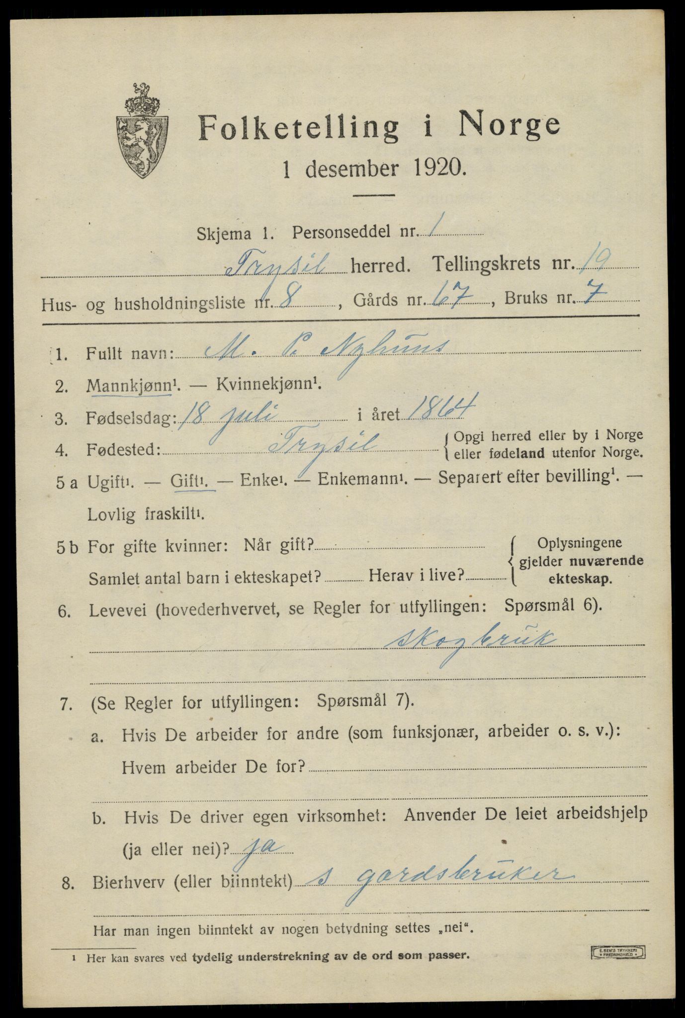SAH, 1920 census for Trysil, 1920, p. 12815