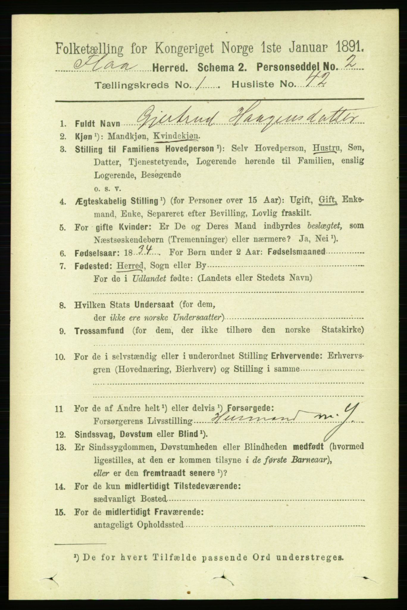 RA, 1891 census for 1652 Flå, 1891, p. 334