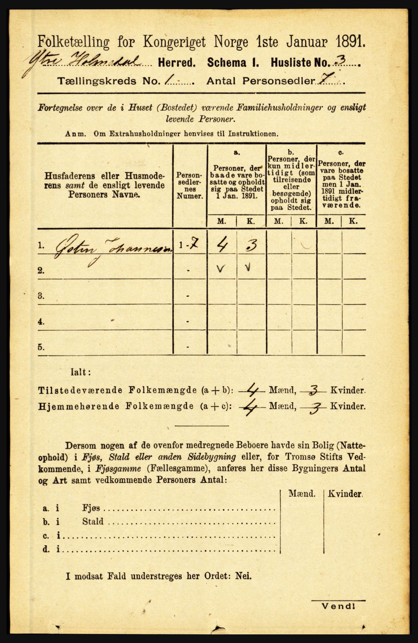 RA, 1891 census for 1429 Ytre Holmedal, 1891, p. 49