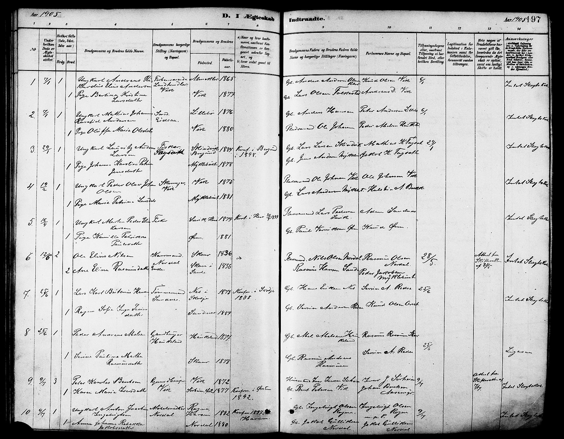 Ministerialprotokoller, klokkerbøker og fødselsregistre - Møre og Romsdal, AV/SAT-A-1454/502/L0027: Parish register (copy) no. 502C01, 1878-1908, p. 197