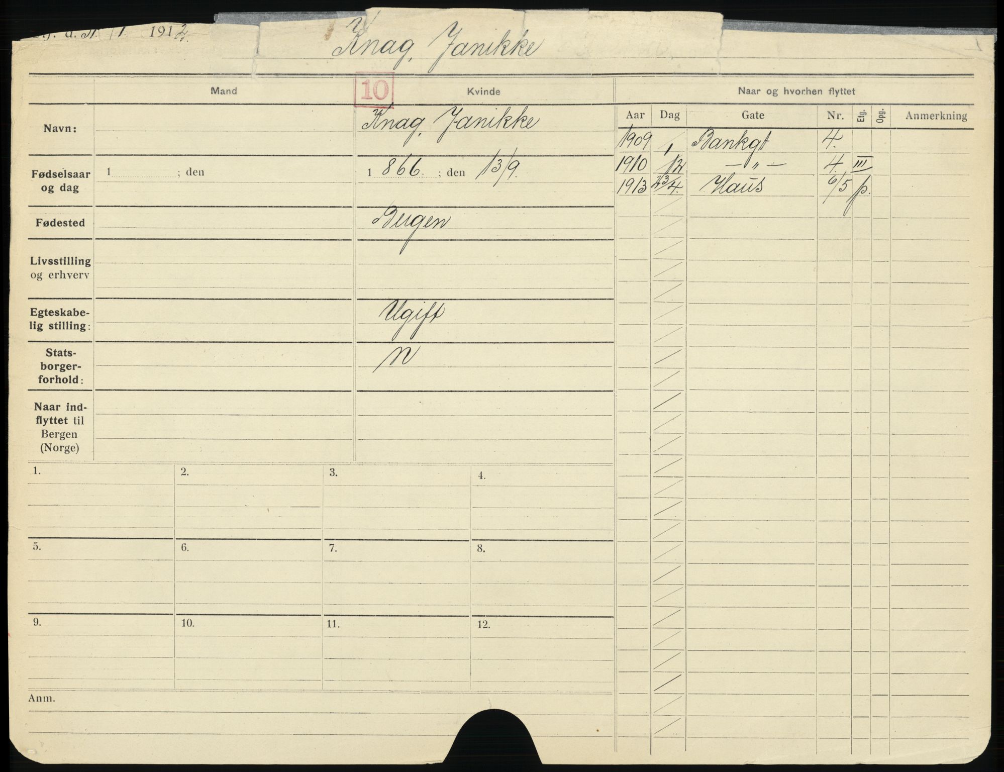 Bergen folkeregister, AV/SAB-A-17201/I/Ia/L0017: Utflyttet 1912 - 1920, Knag - Krova, 1912-1920